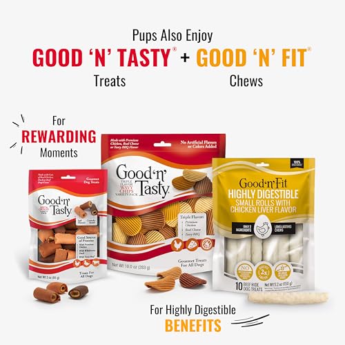 Good ‘n’ Fun Triple Flavor Rolls – 6 Count Beef Hide · Chicken · Pork Flavor · Long-Lasting Chew
