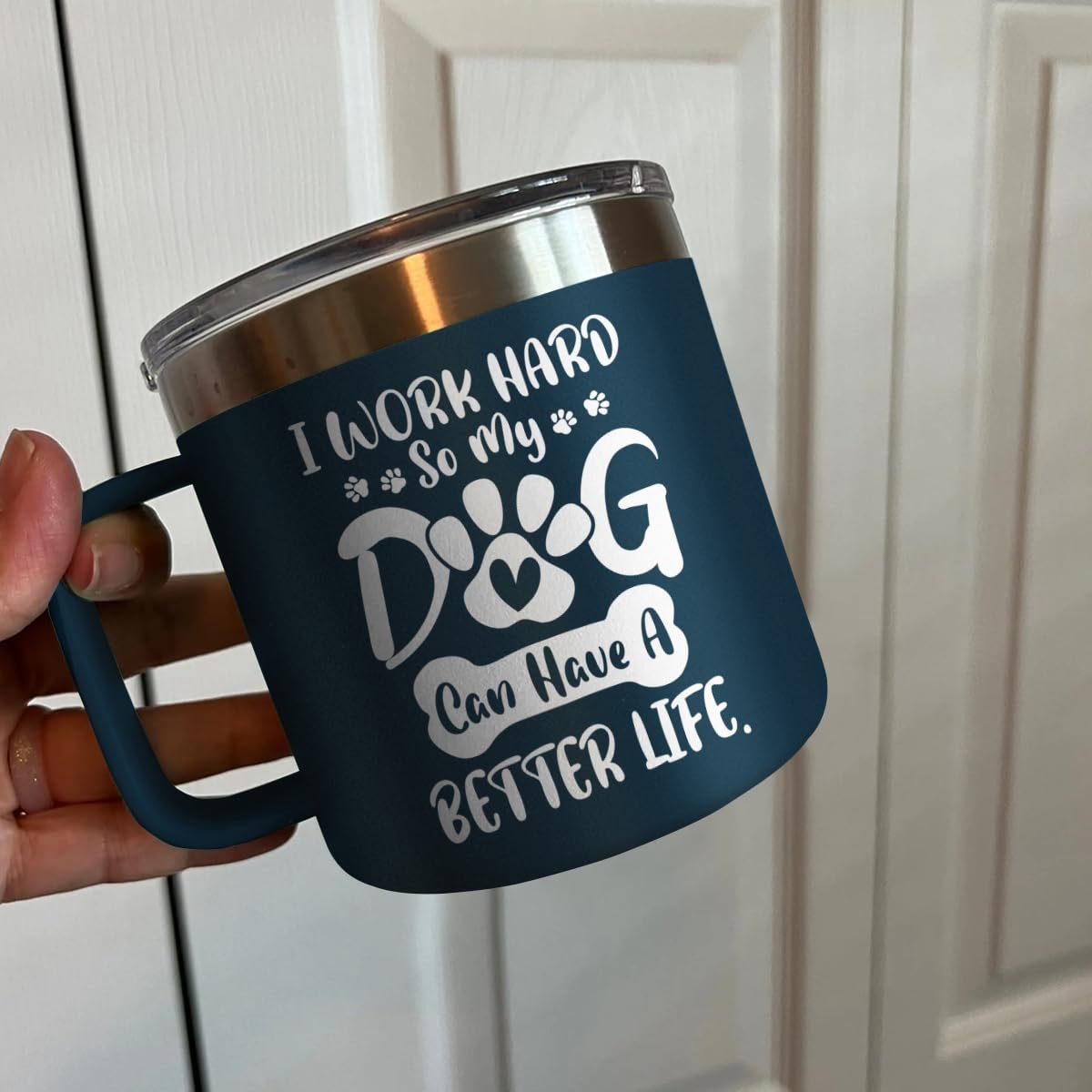 SANDJEST Dog Tumbler 14oz Insulated Coffee Mug with Handle Funny Dog Gift for Birthday, Christmas
