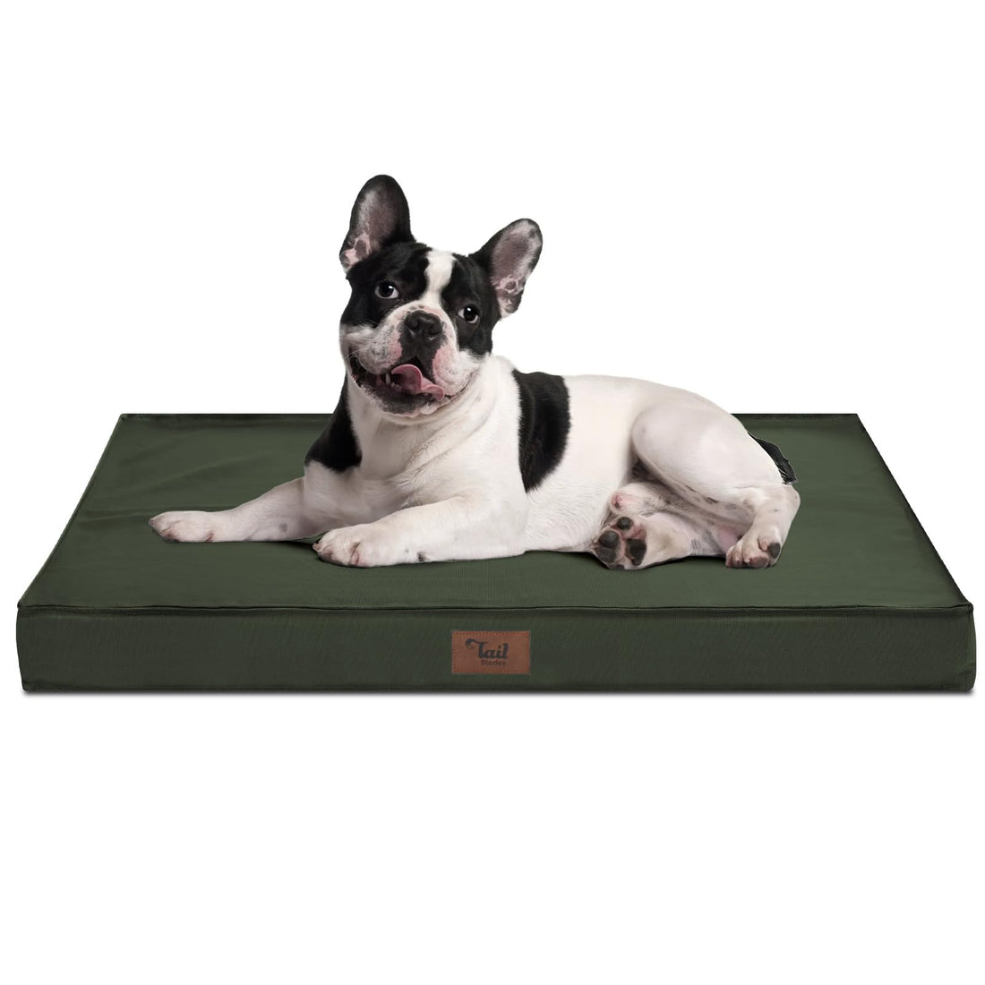 Tail Stories Outdoor All Weather Dog Crate Bed, Waterproof Dog Bed for Medium Dogs, Orthopedic Egg Foam Pet Bed with Removable Cooling Cover, Dark Green