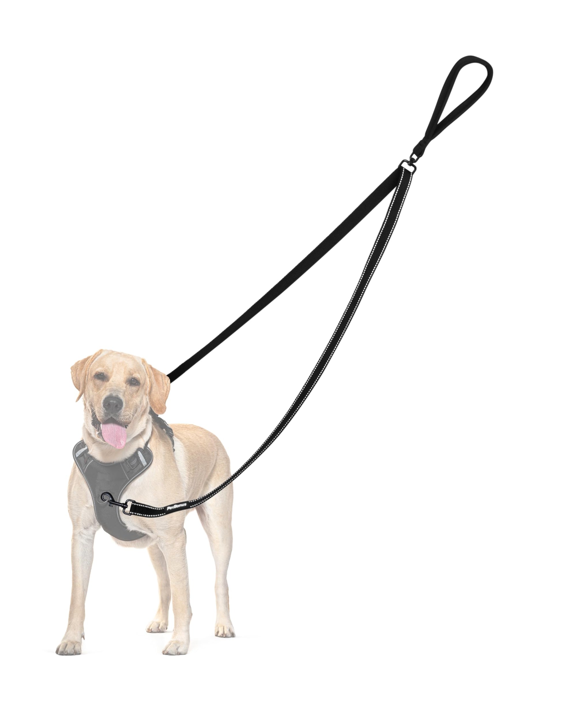 PetBonus Two-Point Control Dog Leash – No-Tangle Reflective Lead for Medium & Large Dogs (Black)