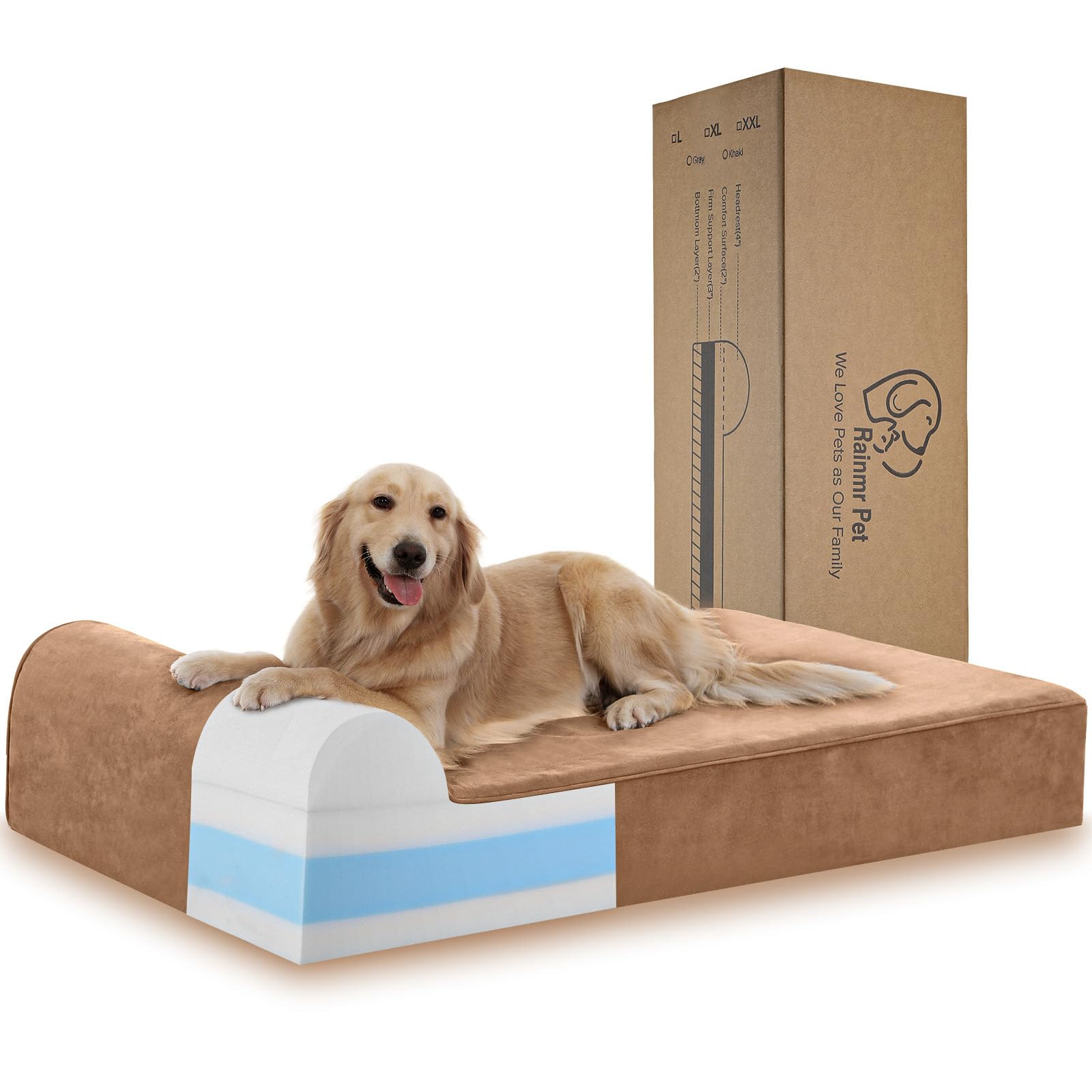 Rainmr Dog Bed – Large – 7” Orthopedic Memory Foam Washable Cover · Waterproof Liner · Indoor/Outdoor/Car Use