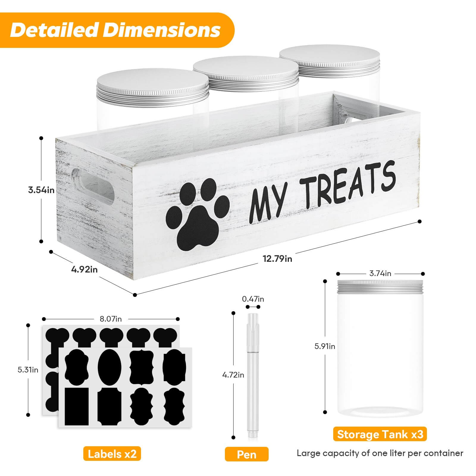 Dog Treat Container Set – 3-Jar Wooden Storage Box for Pet Snacks & Food