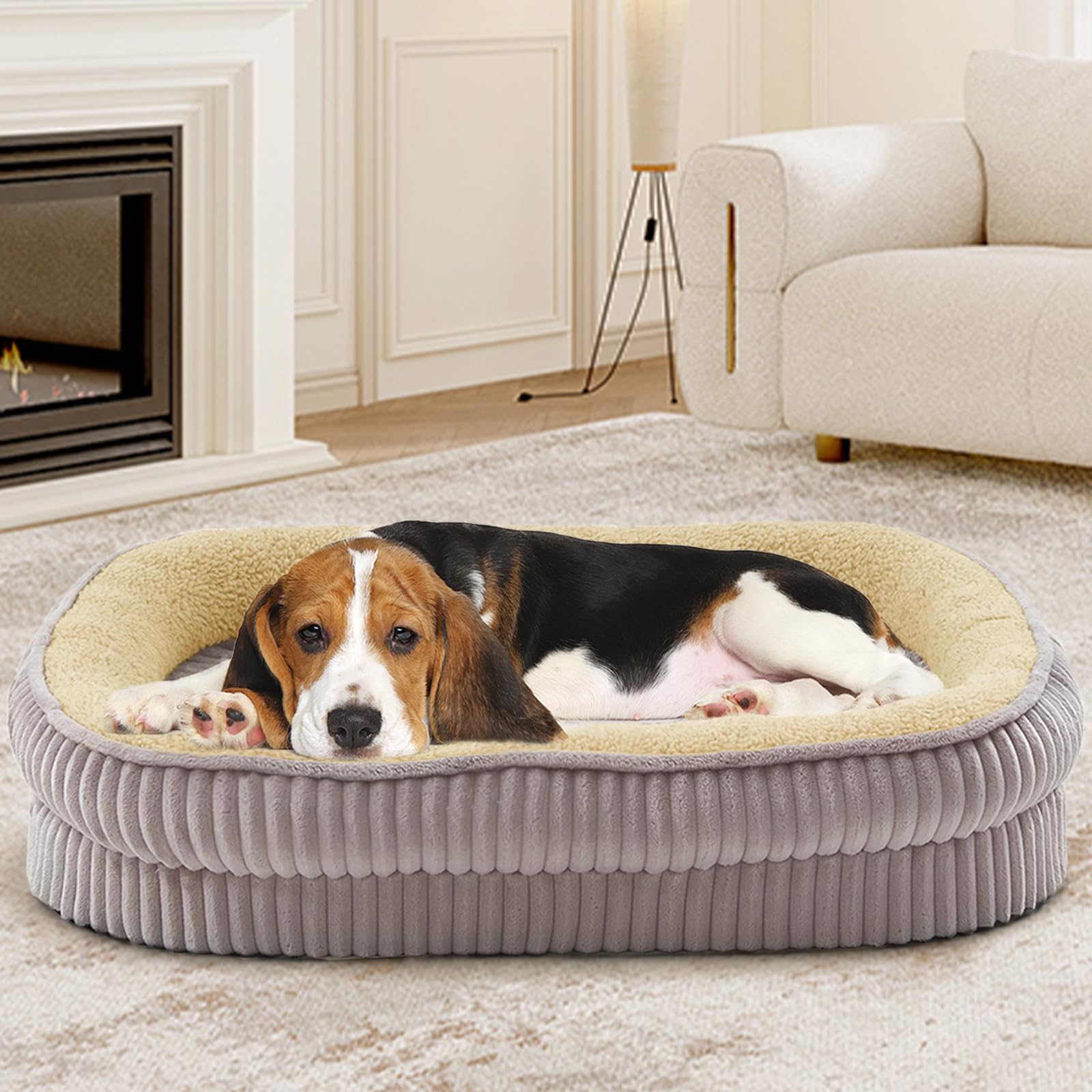 DEBANG HOME Orthopedic Dog Bed – Medium, Foam Support, Washable, Non-Slip, Oval Bolster