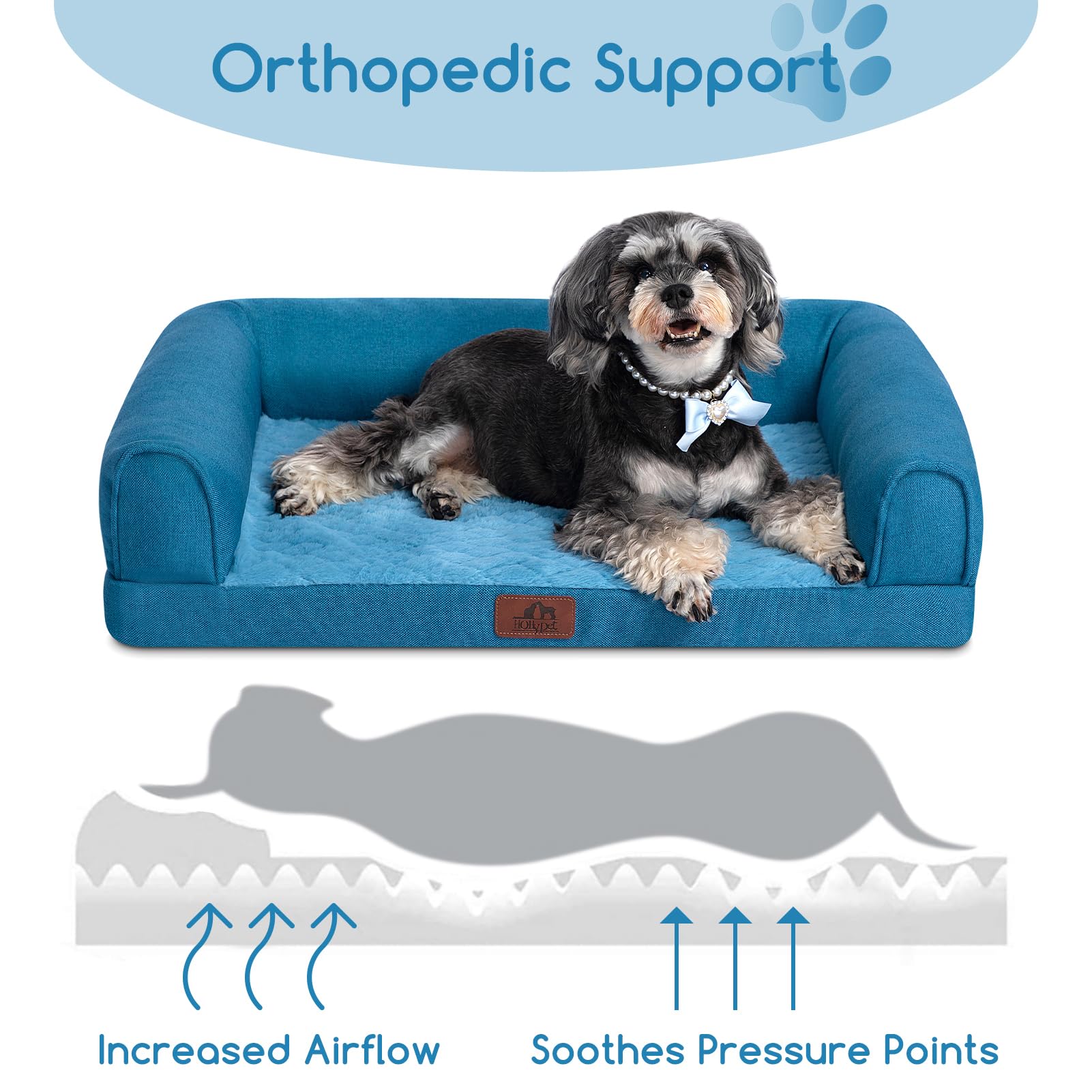 Hollypet Orthopedic Dog Bed – Medium, Waterproof, Washable, Non-Slip, Blue (28”)