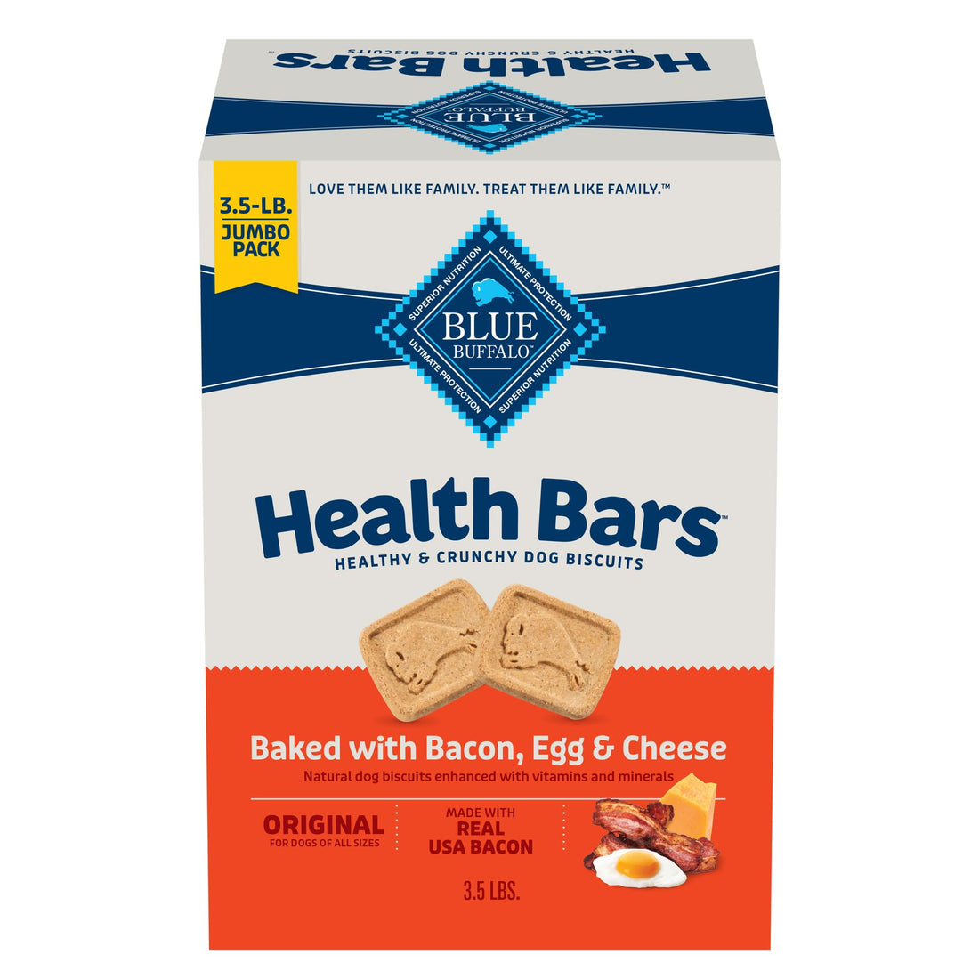 Blue Buffalo Health Bars – 3 lb – Bacon, Egg & Cheese Oven-Baked · Crunchy Biscuits · Natural Ingredients