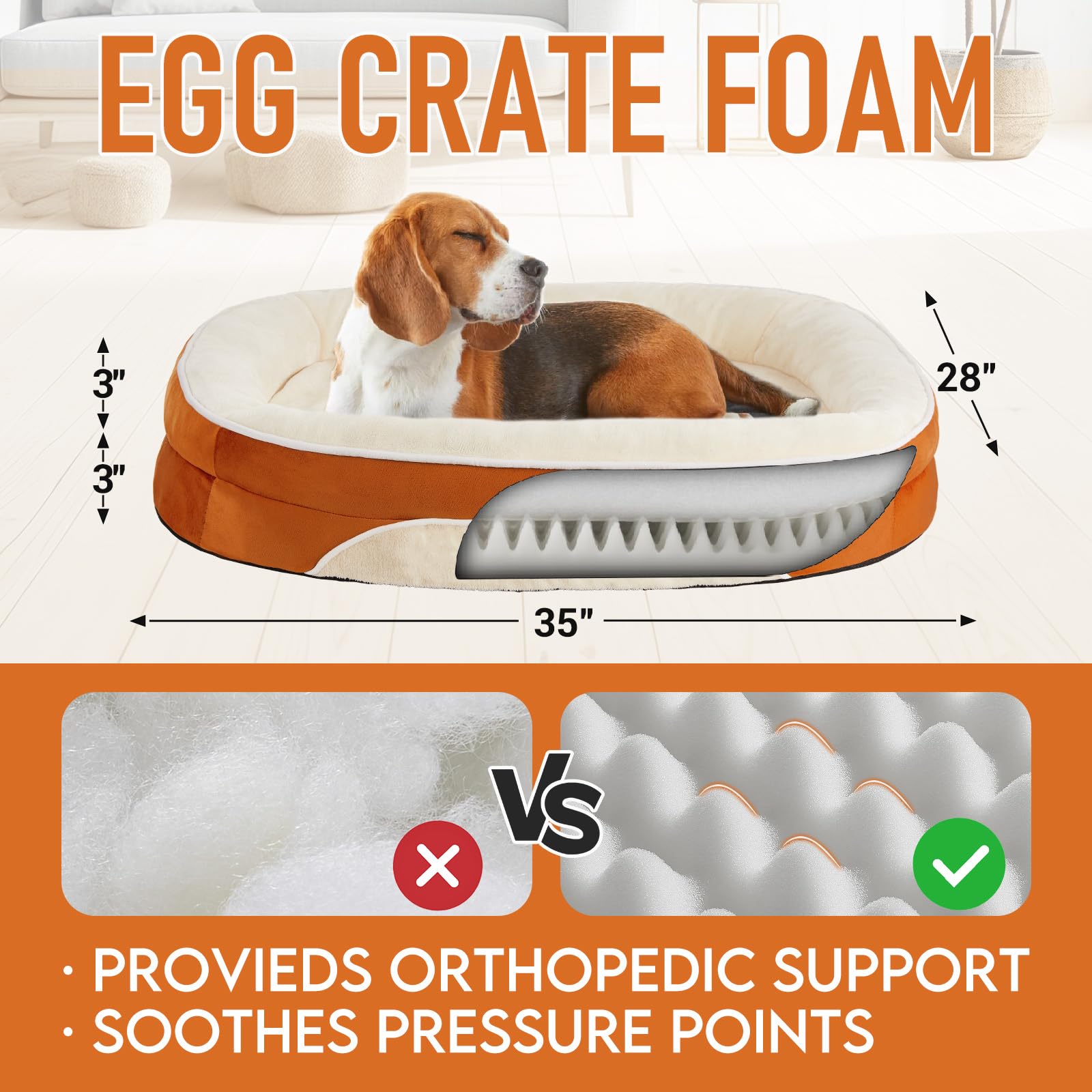 OhGeni Dog Bed – Large 35” – Orthopedic Foam Couch Soft Durable Fabric · Waterproof · Washable Cover