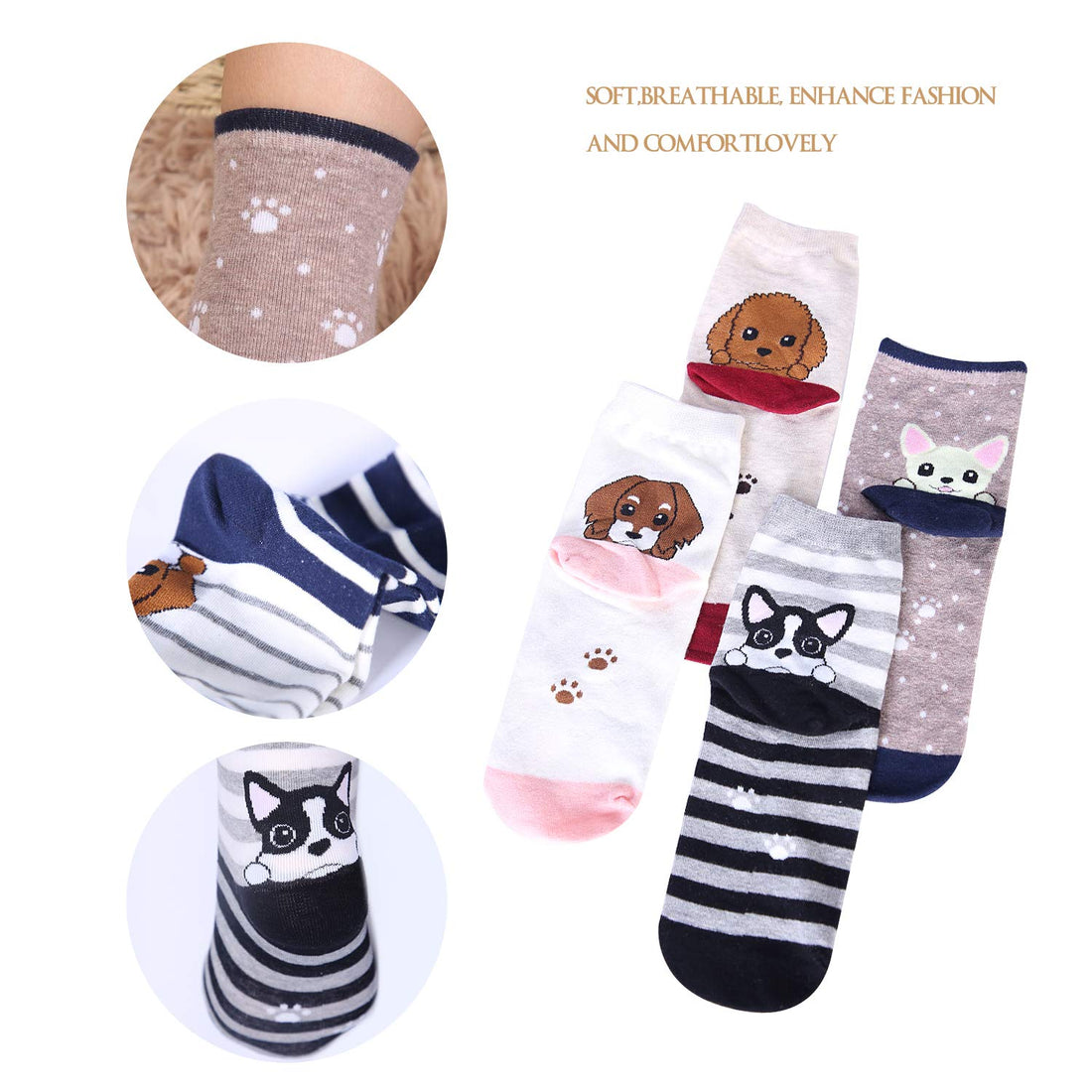 Jeasona Cute Funny Socks Dog Mom Gifts for Women Dog Lovers gifts, Size 5-8