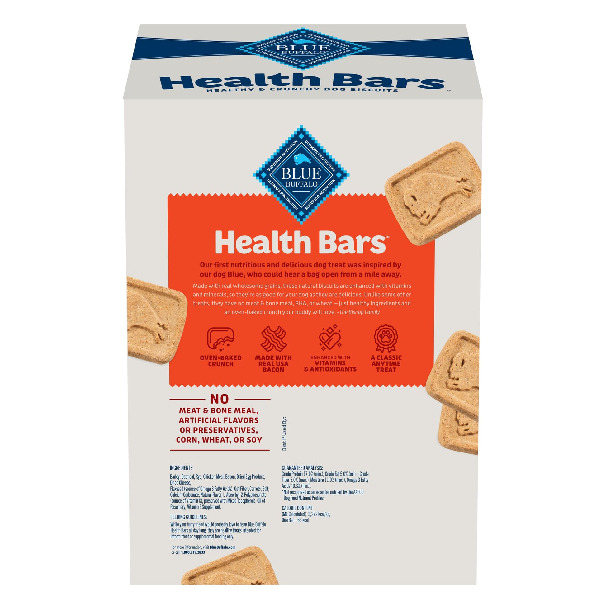 Blue Buffalo Health Bars – 3 lb – Bacon, Egg & Cheese Oven-Baked · Crunchy Biscuits · Natural Ingredients