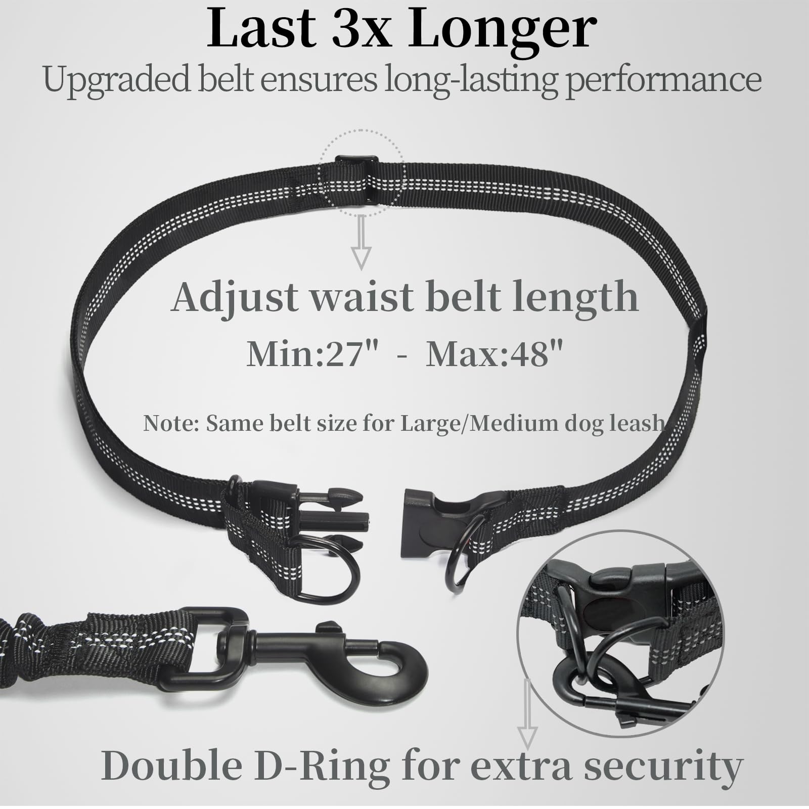 iYoShop Hands-Free Dog Leash – Bungee Lead with Zipper Pouch & Dual Padded Handles (Black, Large 25–120 lbs)