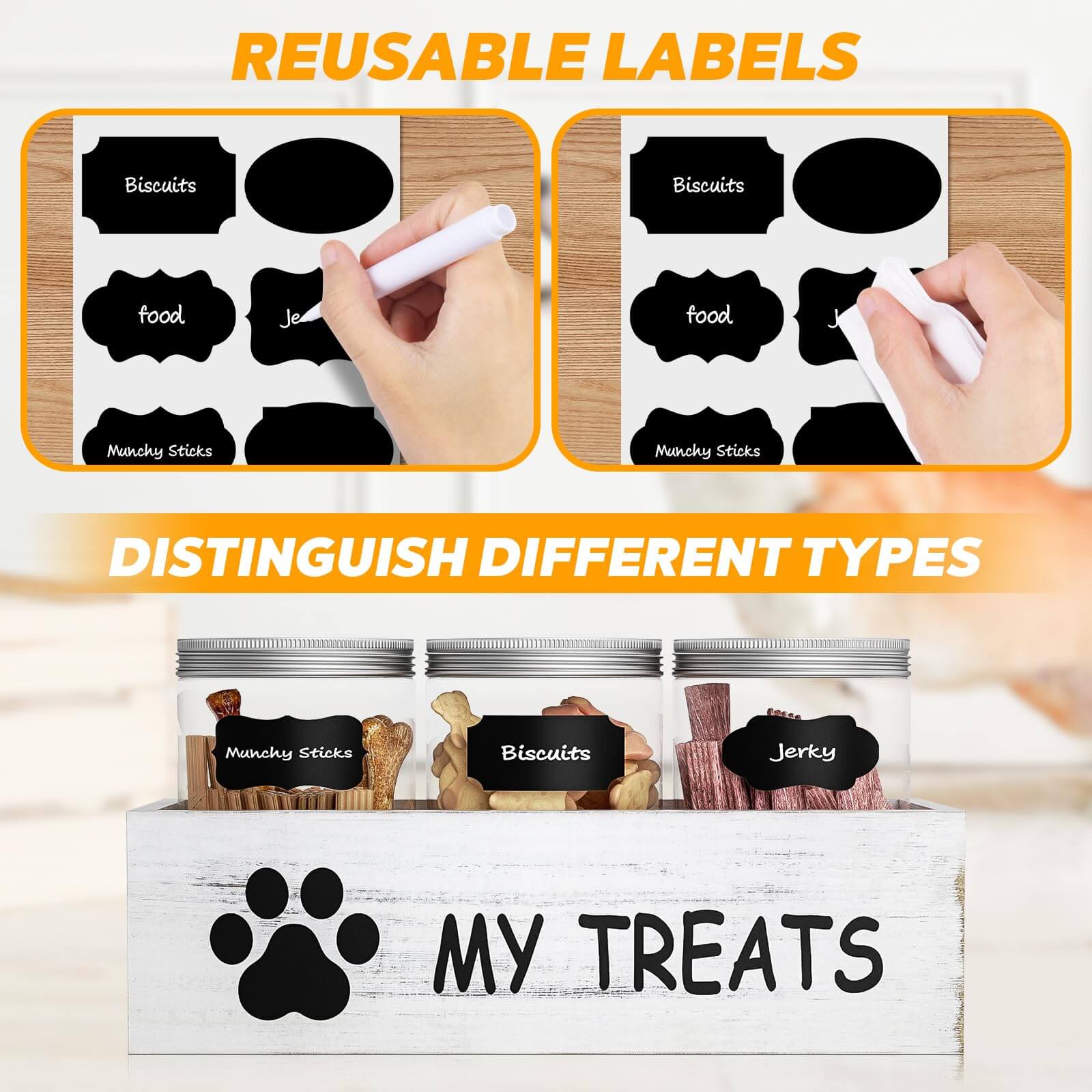 Dog Treat Container Set – 3-Jar Wooden Storage Box for Pet Snacks & Food