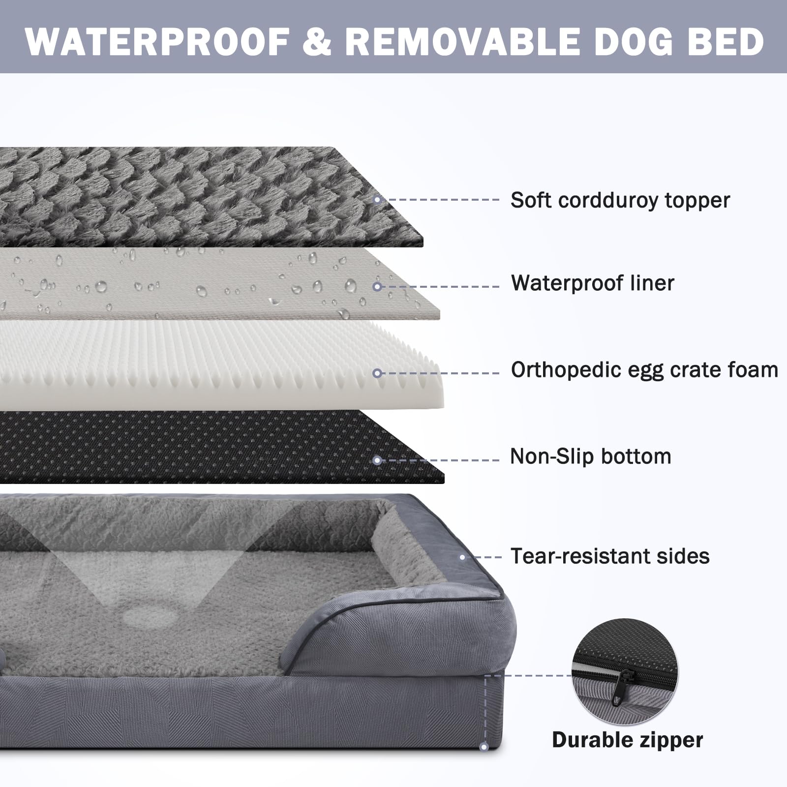 Invenho Dog Bed – XXL – Orthopedic Egg-Crate Foam Waterproof · Washable Cover · Sofa Style with Nonskid Base