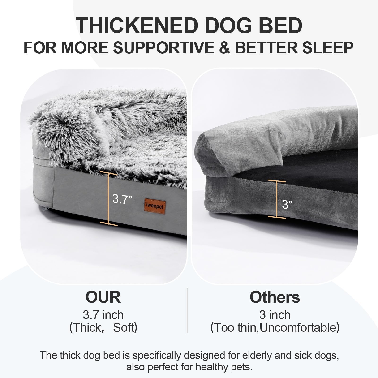 Orthopedic Dog Bed – XL – 3.7” Thick Egg-Crate Foam Joint Support · Washable Cover · Ideal for Seniors & Recovery