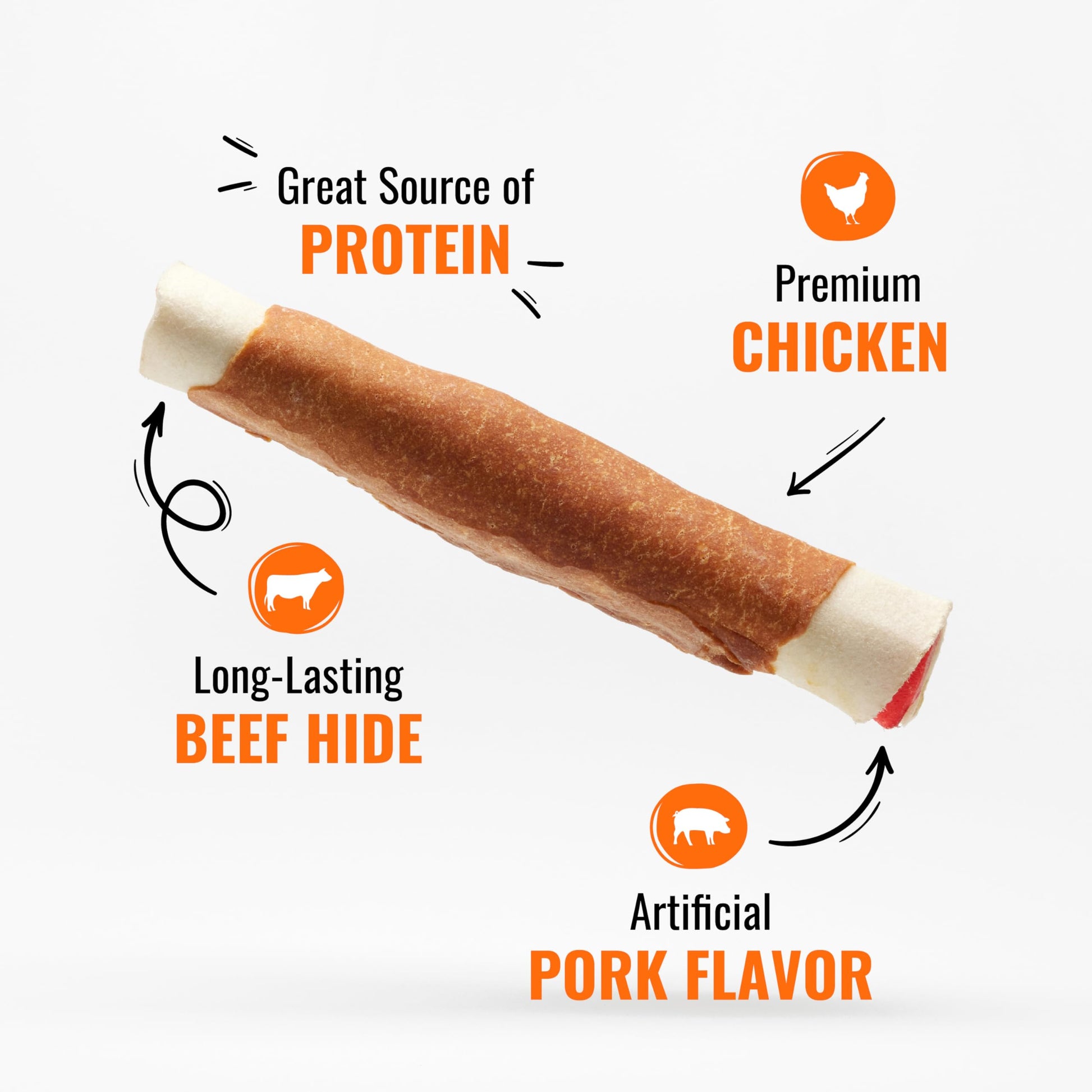 Good ‘n’ Fun Triple Flavor Rolls – 6 Count Beef Hide · Chicken · Pork Flavor · Long-Lasting Chew