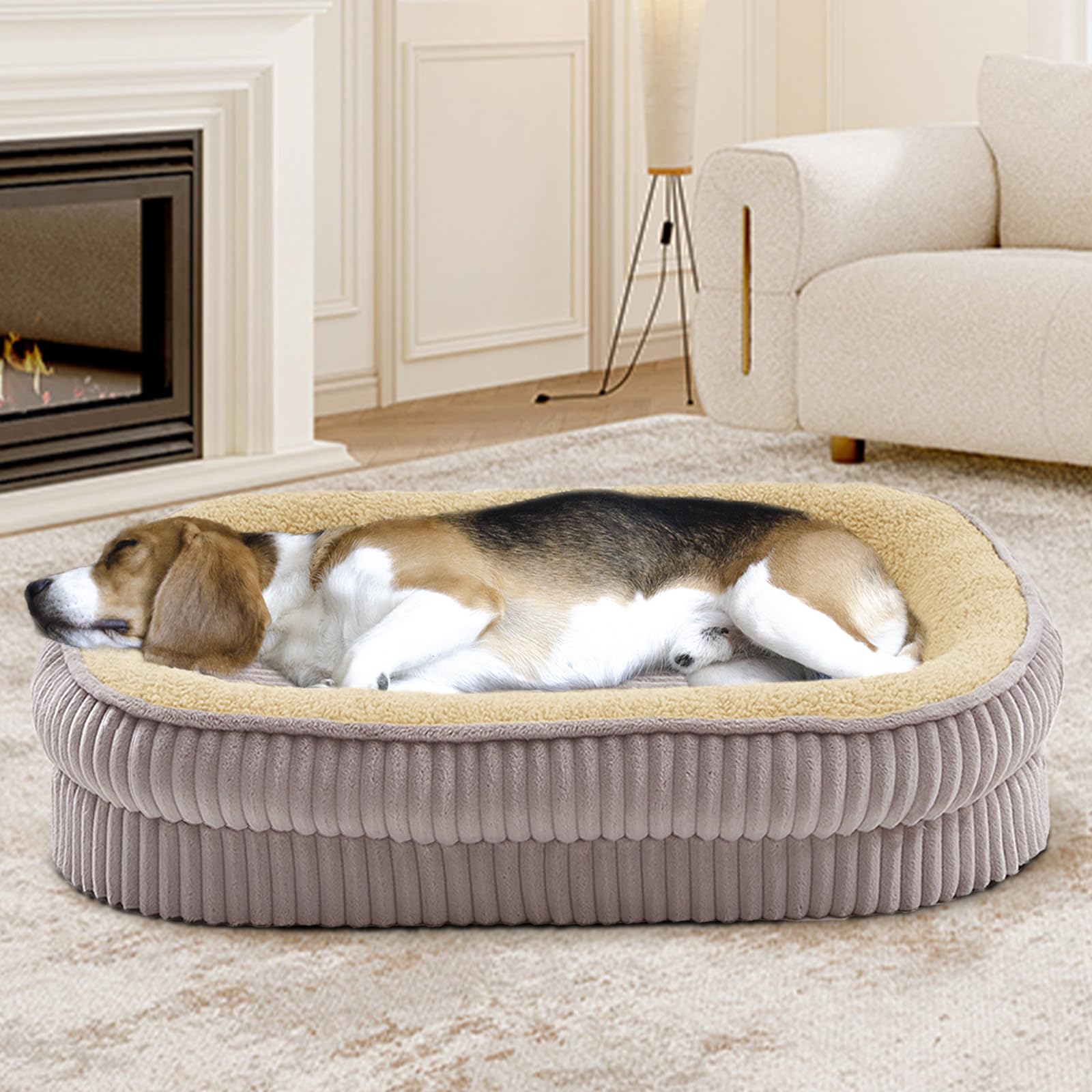 DEBANG HOME Orthopedic Dog Bed – Medium, Foam Support, Washable, Non-Slip, Oval Bolster
