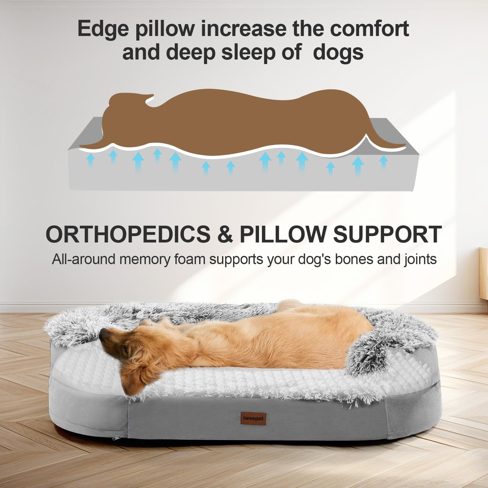 Orthopedic Dog Bed – XL – 3.7” Thick Egg-Crate Foam Joint Support · Washable Cover · Ideal for Seniors & Recovery