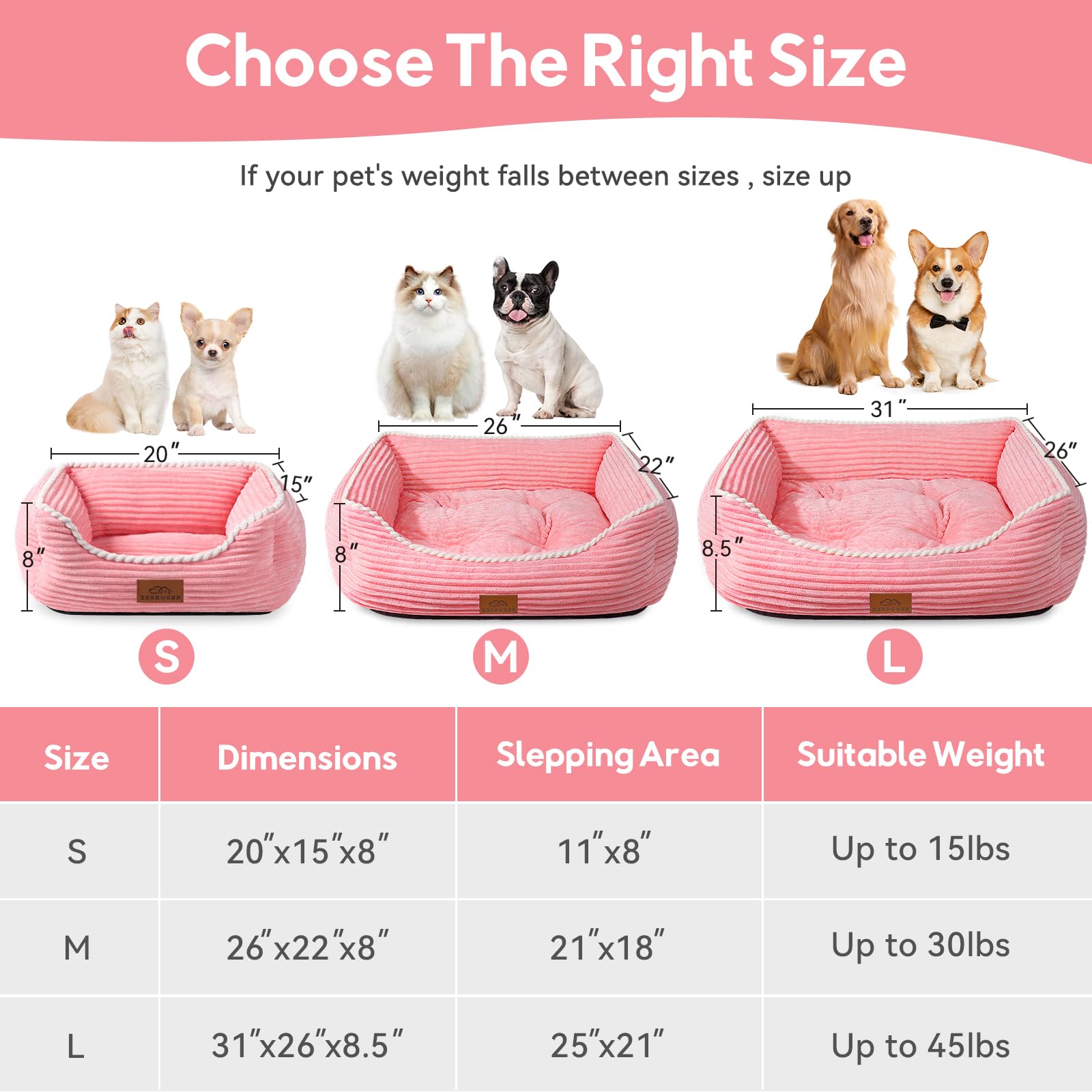 Zerbuger Orthopedic Dog Bed – Medium, Supportive, Washable, Non-Slip, Pink