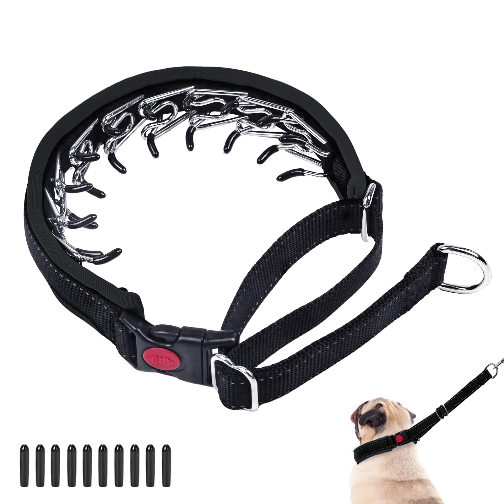 Monstoyo Martingale Dog Collar – Reflective No-Pull Training Collar with Buckle (Black, M)