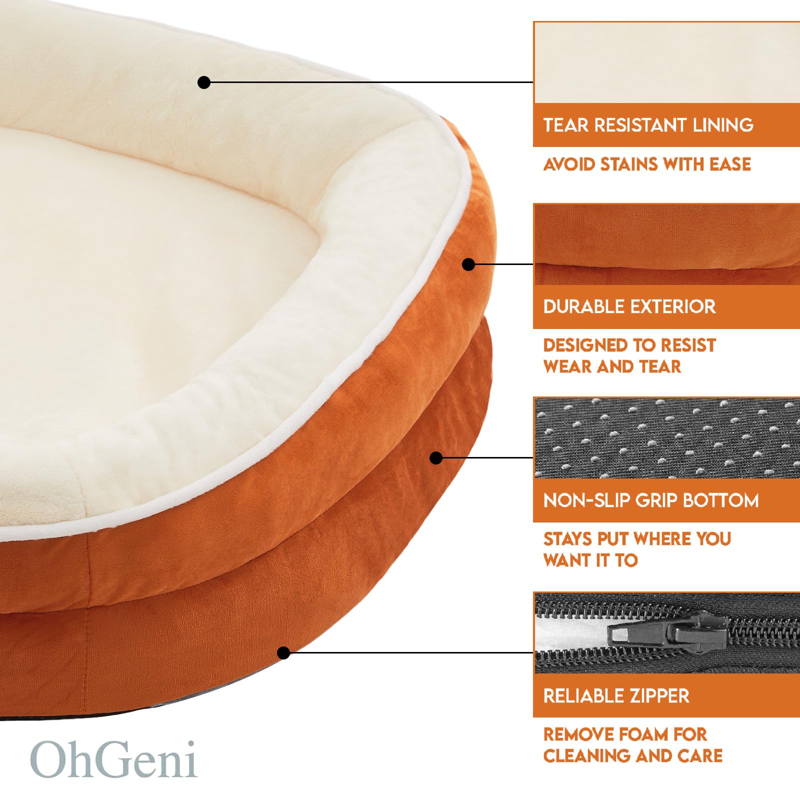 OhGeni Dog Bed – Large 35” – Orthopedic Foam Couch Soft Durable Fabric · Waterproof · Washable Cover
