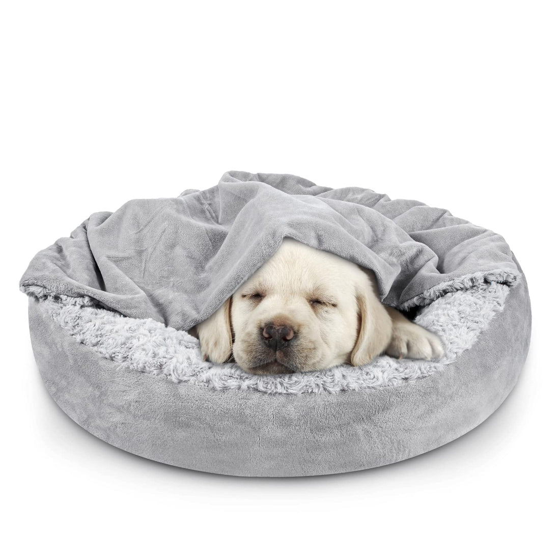 JOEJOY Donut Dog Bed – Small, Hooded, Calming, Washable, Anti-Slip, 23” Round