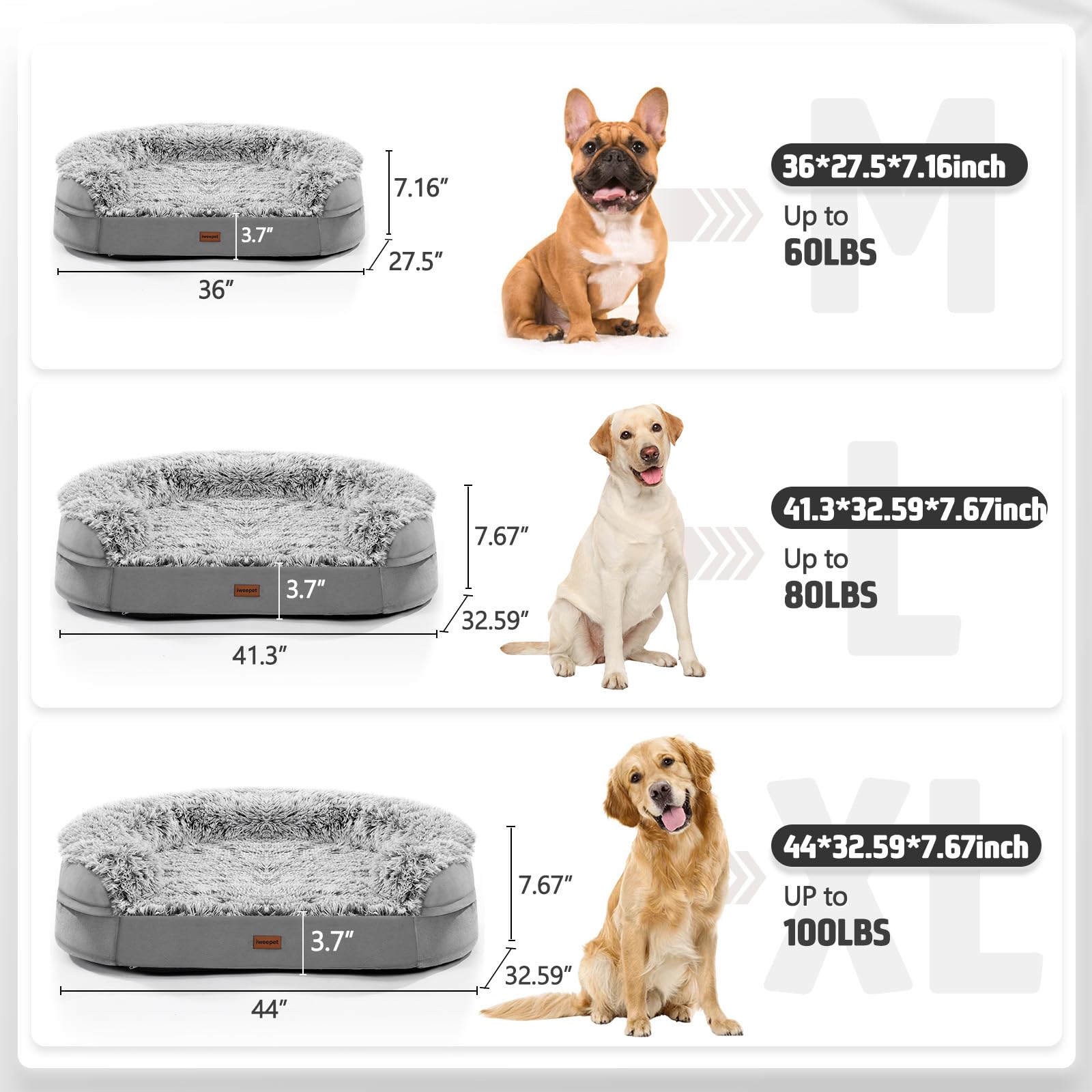 Orthopedic Dog Bed – XL – 3.7” Thick Egg-Crate Foam Joint Support · Washable Cover · Ideal for Seniors & Recovery