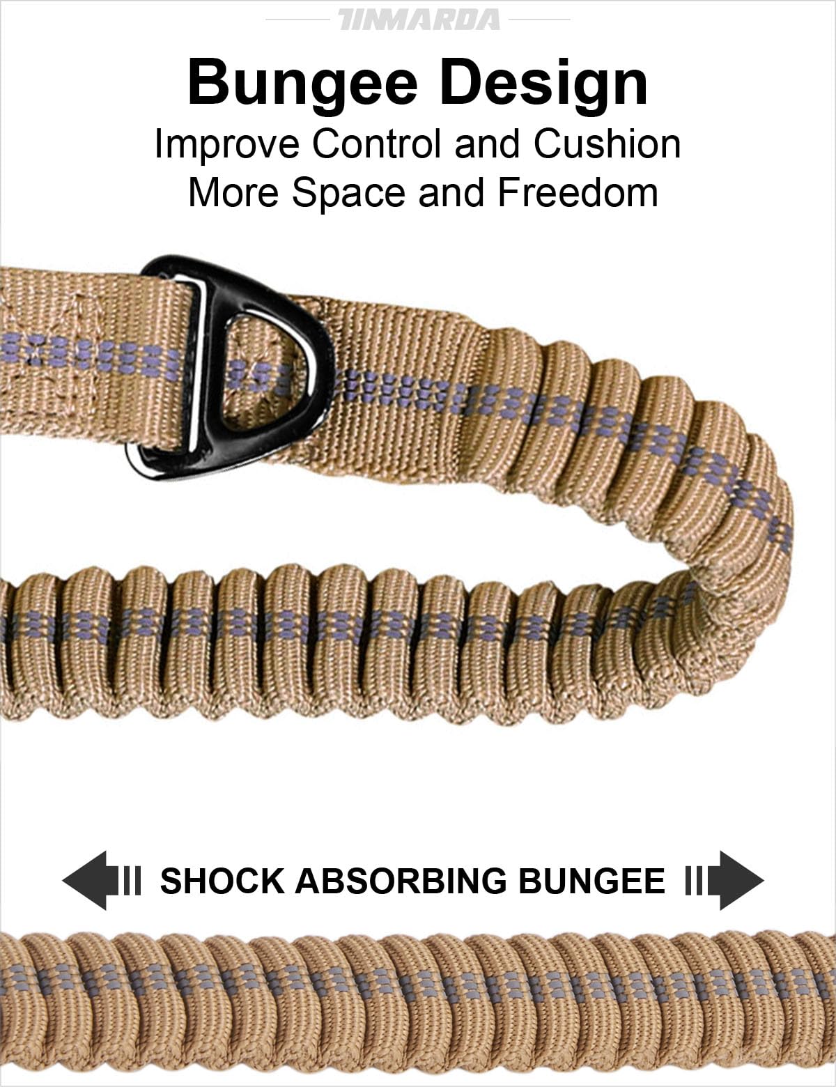TINMARDA Shock-Absorbing Dog Leash – 4–6ft No-Pull Lead with Padded Handles & Metal Clip (Coyote Brown)