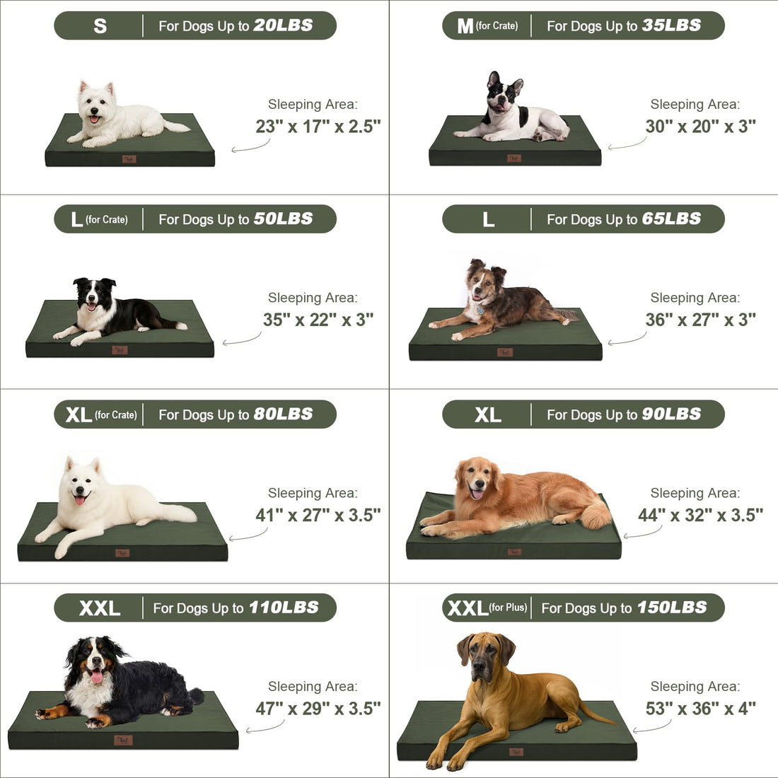 Tail Stories Outdoor All Weather Dog Crate Bed, Waterproof Dog Bed for Medium Dogs, Orthopedic Egg Foam Pet Bed with Removable Cooling Cover, Dark Green