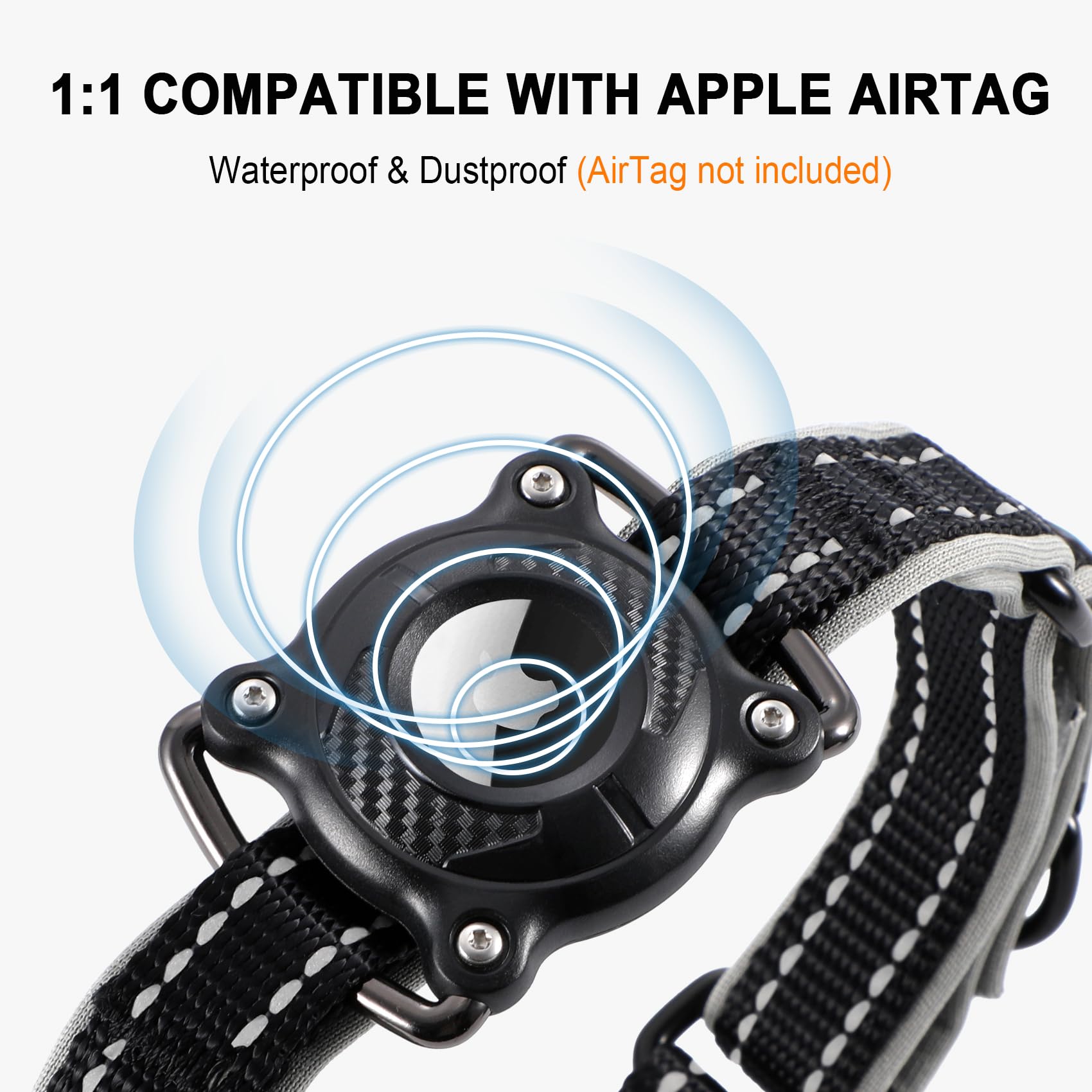 Airtag Dog Collar – Waterproof Reflective Martingale Collar with Padded Nylon & Holder
