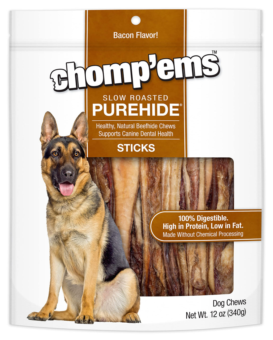 Chomp'ems Purehide Sticks Healthy Natural Rawhide Dog Chew, 12 oz
