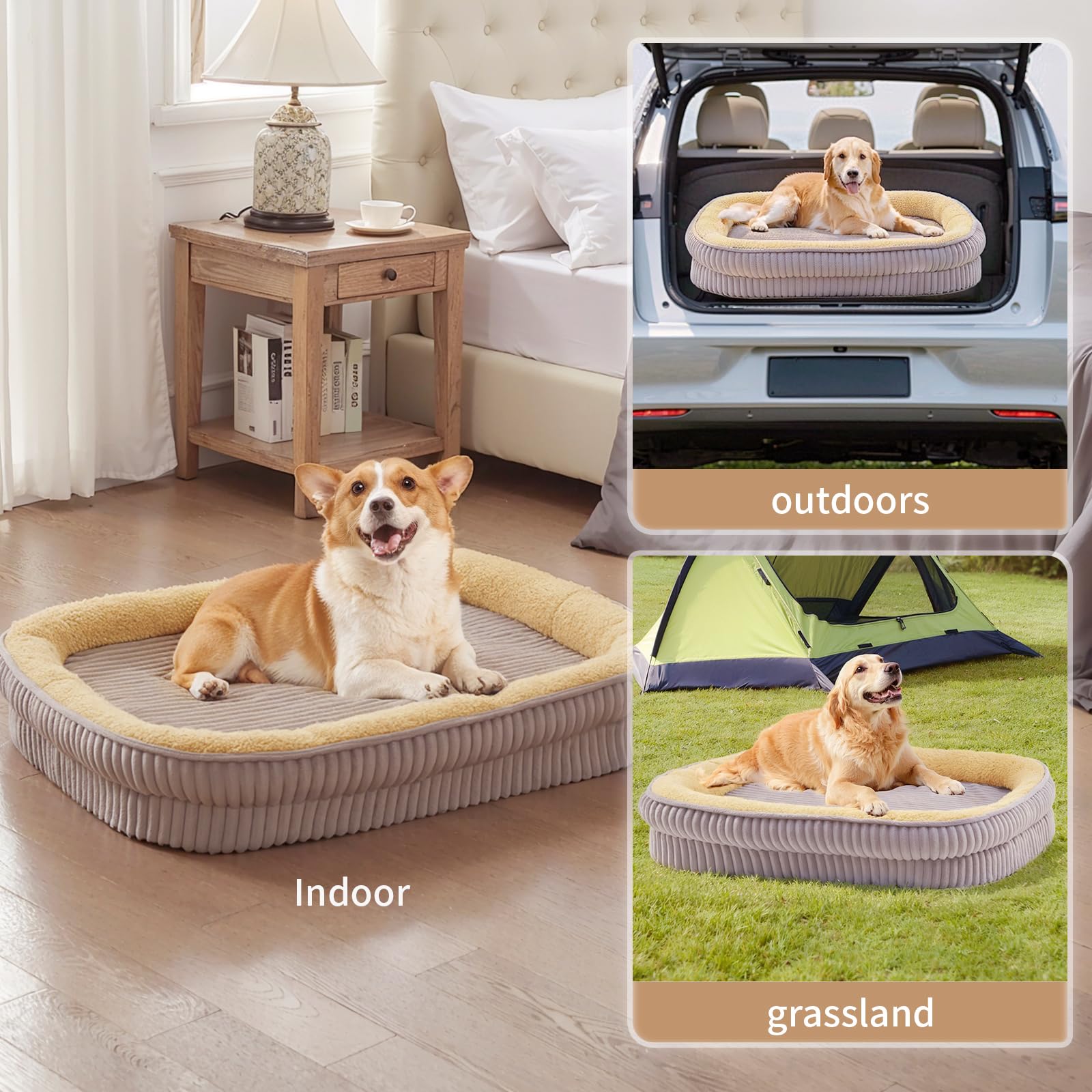 DEBANG HOME Orthopedic Dog Bed – Medium, Foam Support, Washable, Non-Slip, Oval Bolster