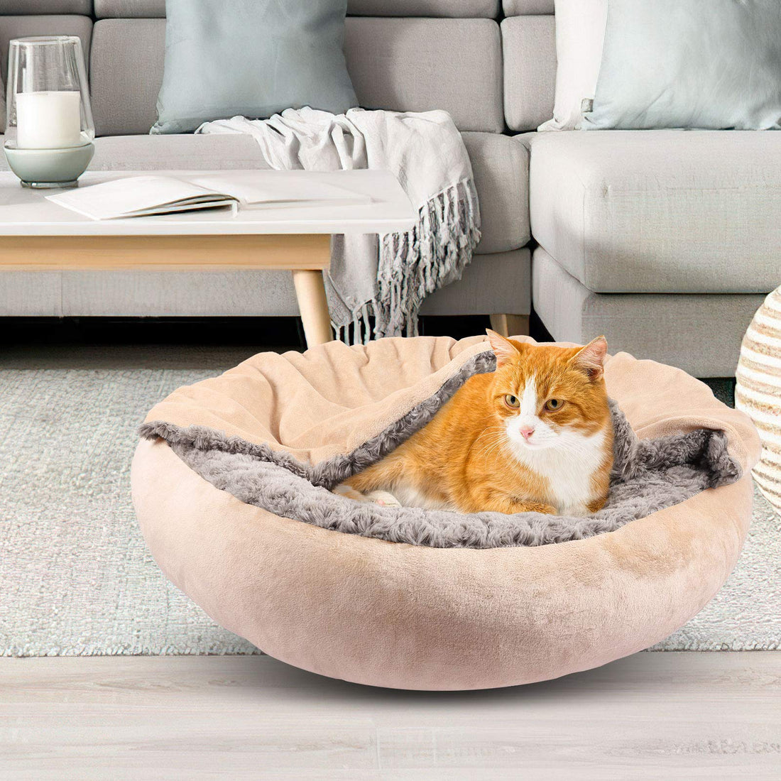 GASUR Donut Dog Bed – Small, Hooded, Anti-Anxiety, Washable, Cozy Cave Style (23”)