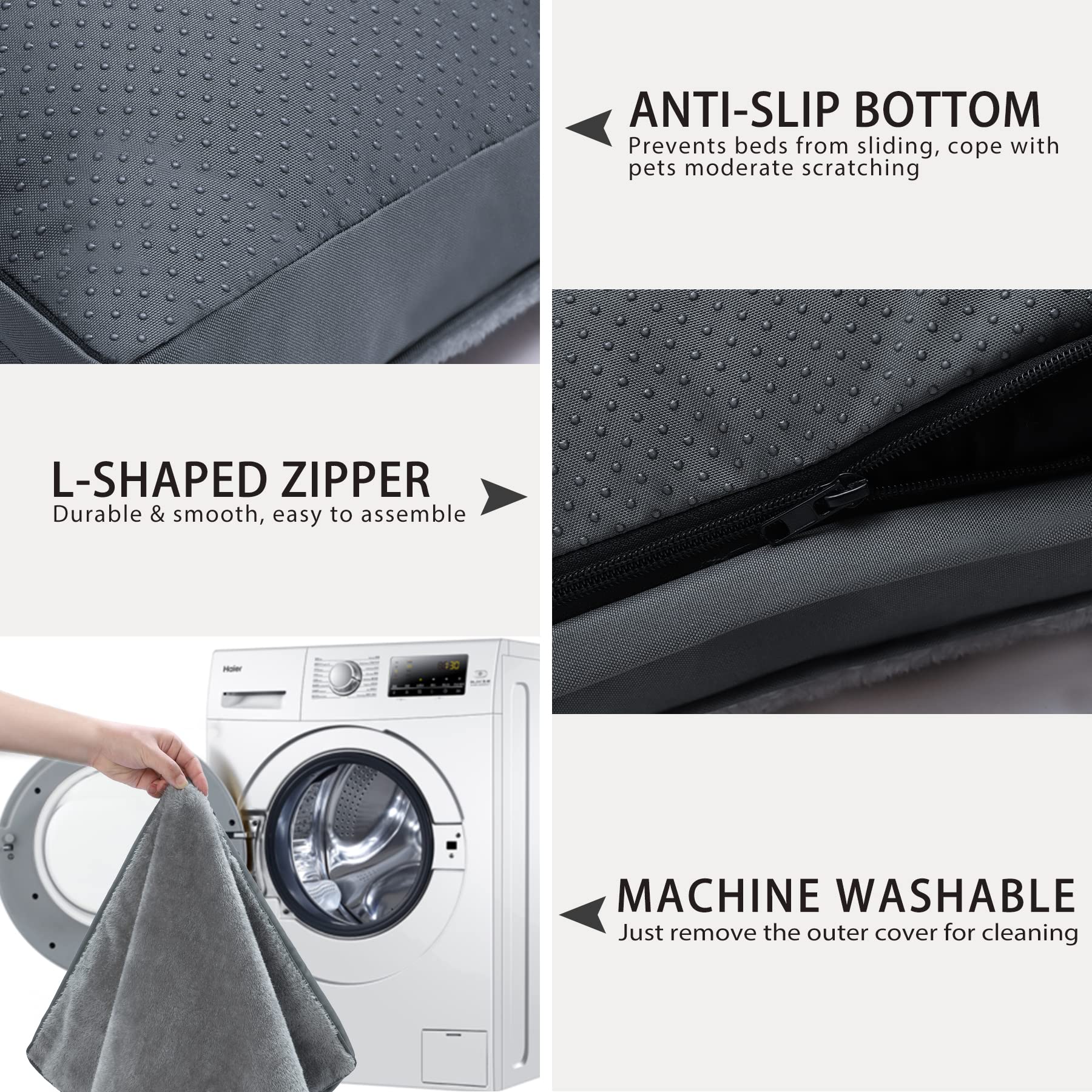 Nupida Waterproof Dog Bed – Medium, Plush, Washable, Non‑Slip, Gray (35”)