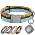 ADITYNA Cotton Dog Collar – With AirTag Holder & Metal Buckle (Ocean Breeze, 15–21”)
