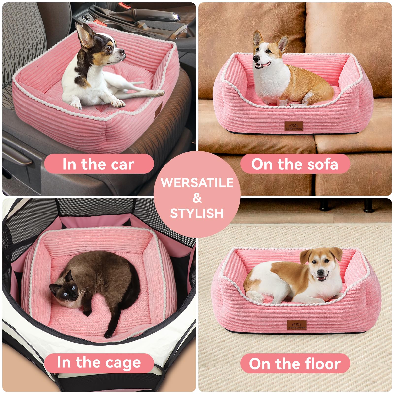 Zerbuger Orthopedic Dog Bed – Medium, Supportive, Washable, Non-Slip, Pink