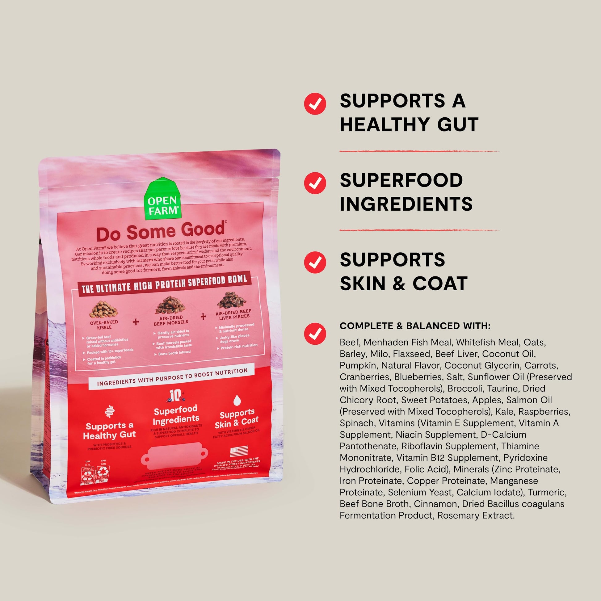 Open Farm Dog Food – 18 lb – Beef & Superfoods High Protein · Probiotics & Bone Broth Infused