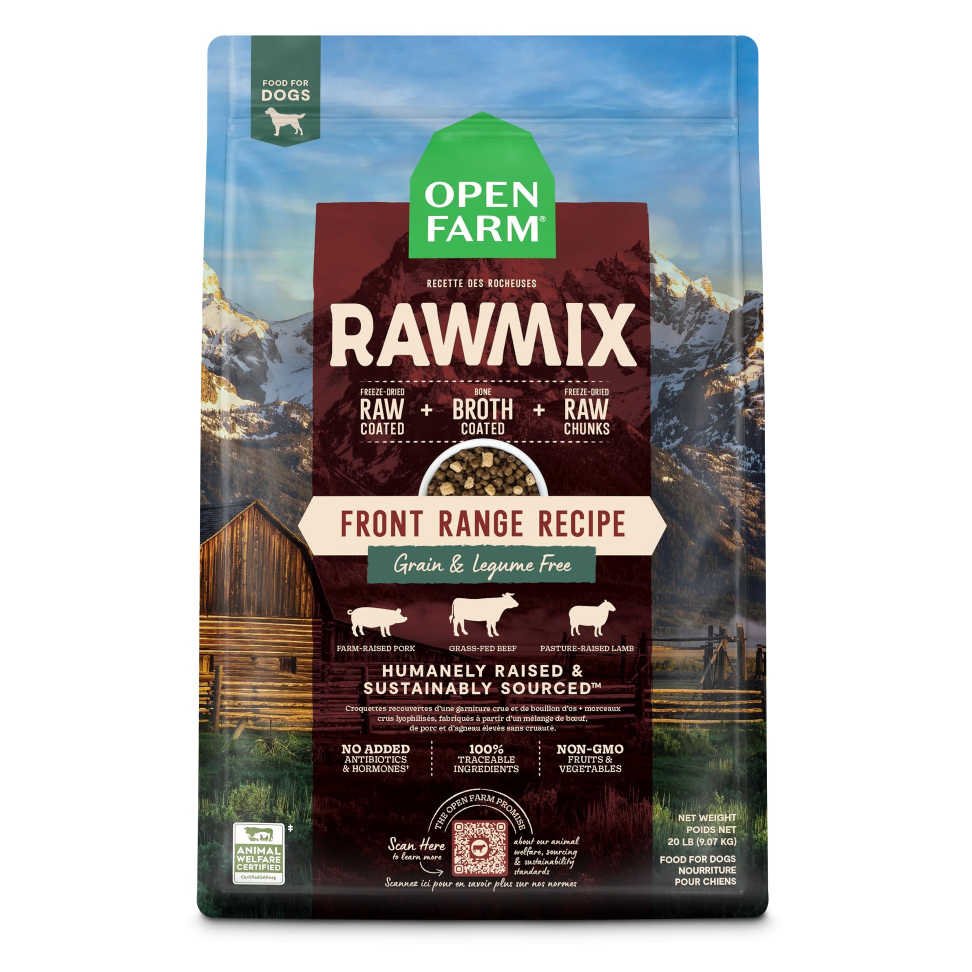 Open Farm Dog Food – 20 lb – RawMix Beef, Pork & Lamb Grain-Free · Bone Broth Coated · Freeze-Dried Raw Chunks
