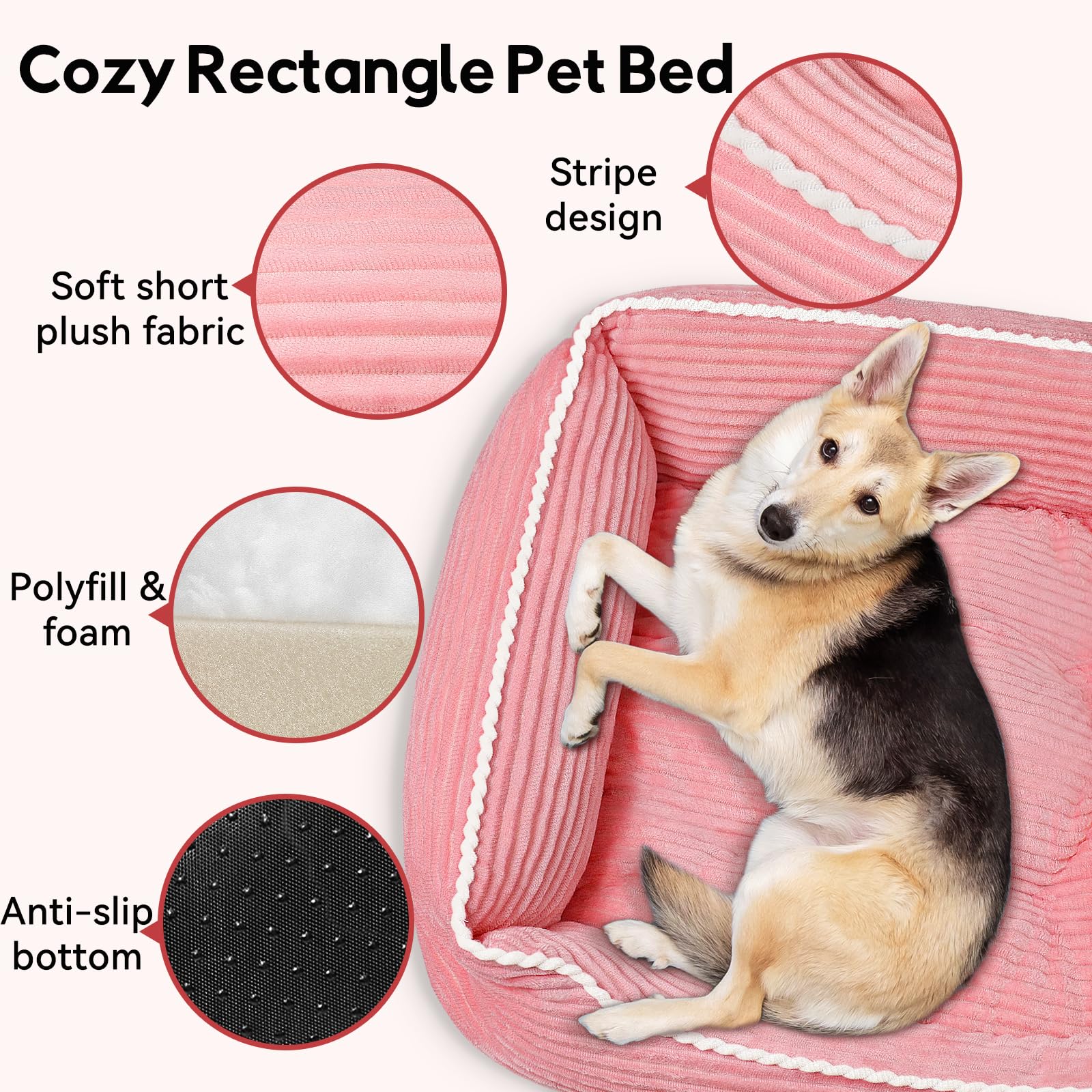 Zerbuger Orthopedic Dog Bed – Medium, Supportive, Washable, Non-Slip, Pink