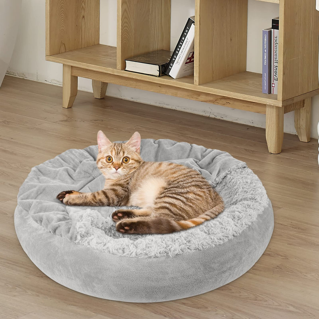 JOEJOY Donut Dog Bed – Small, Hooded, Calming, Washable, Anti-Slip, 23” Round