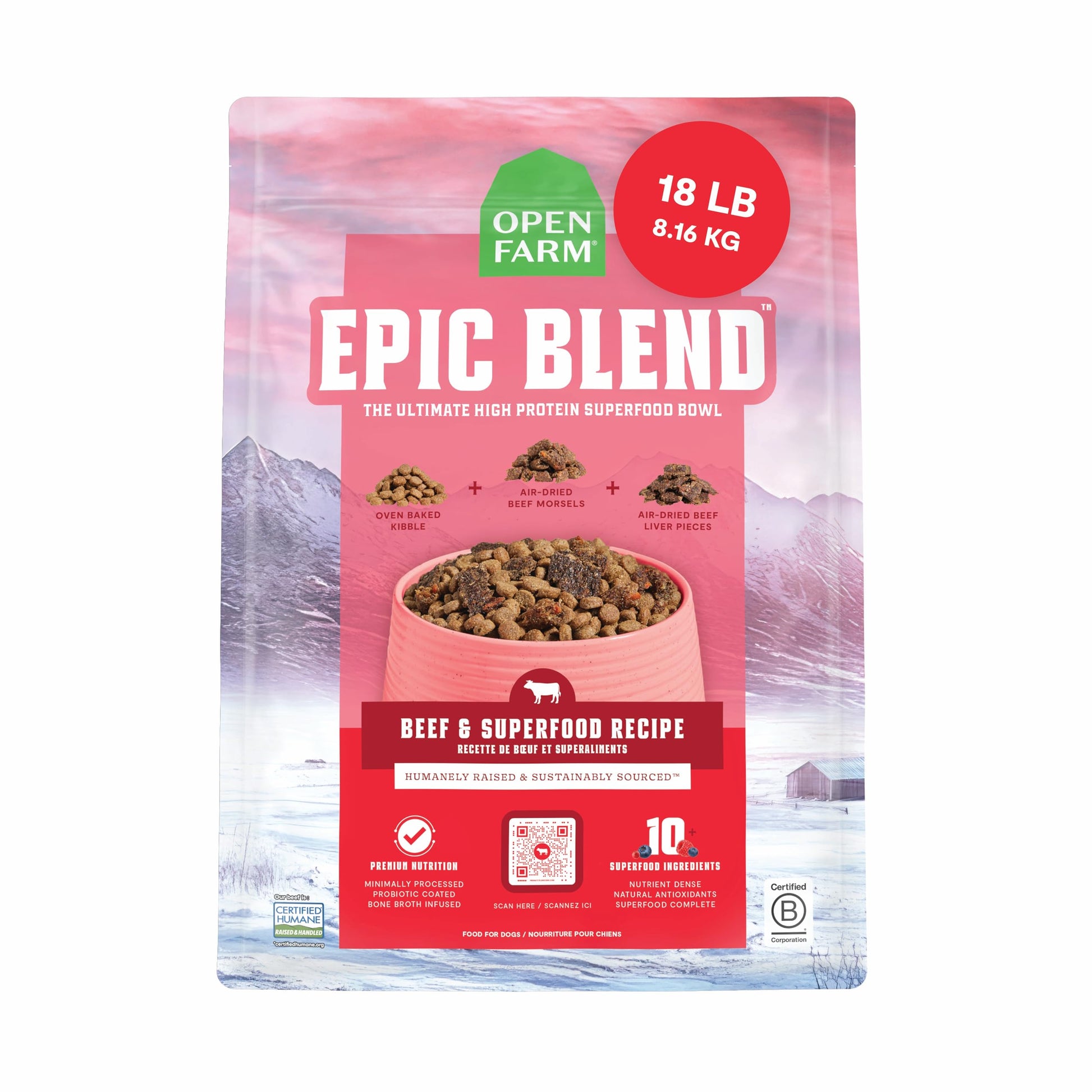 Open Farm Dog Food – 18 lb – Beef & Superfoods High Protein · Probiotics & Bone Broth Infused