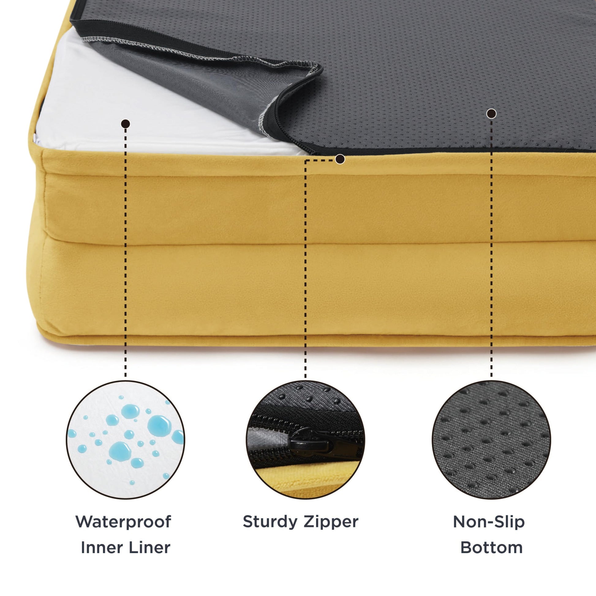 Bedsure Orthopedic Dog Bed – Medium, Waterproof, Washable, Non-Slip, Spicy Mustard (28”)