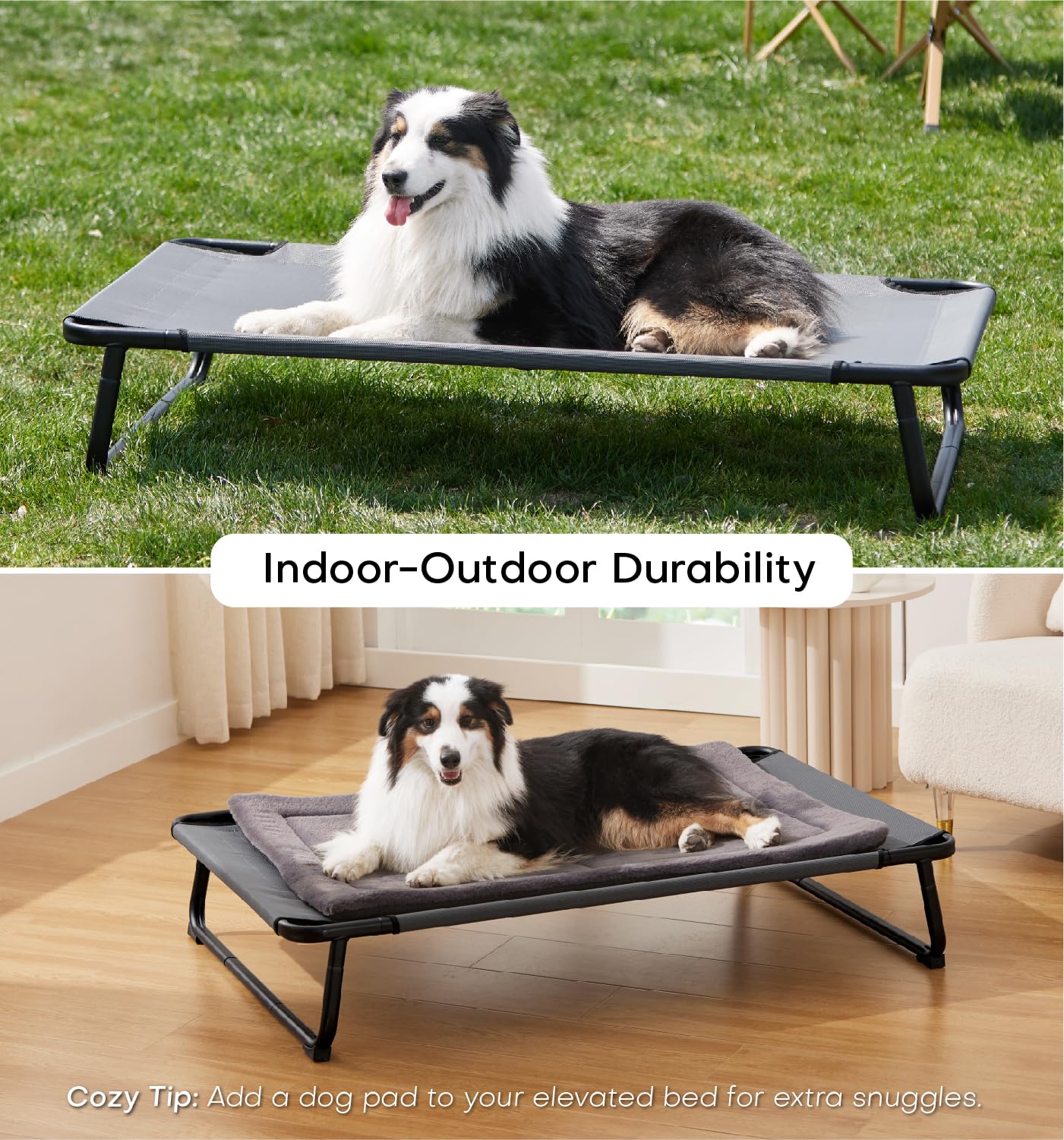 Made4Pets Dog Bed – Large 42”x28” – Elevated & Cooling Chew-Resistant · Washable Mesh · Indoor/Outdoor Use