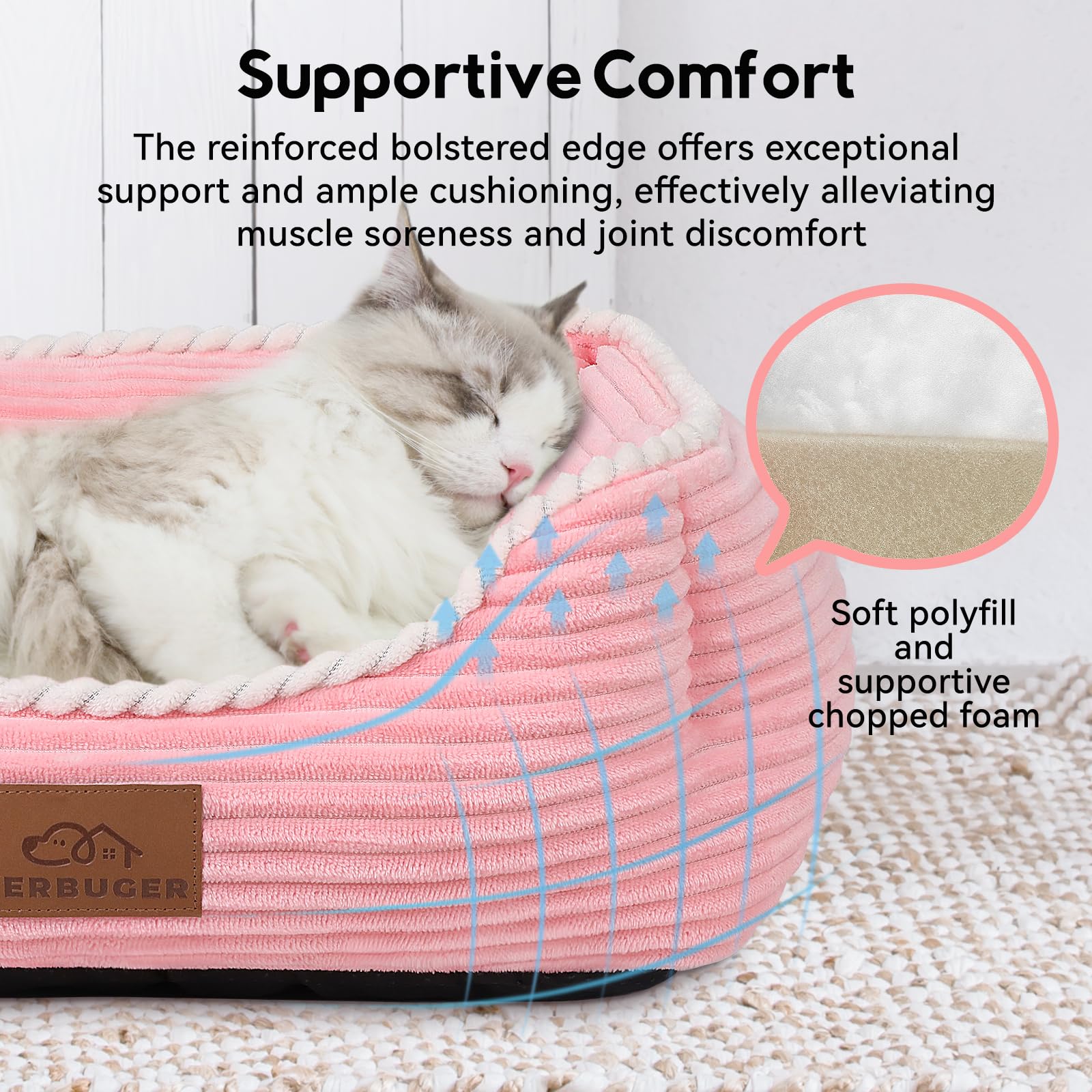 Zerbuger Orthopedic Dog Bed – Medium, Supportive, Washable, Non-Slip, Pink