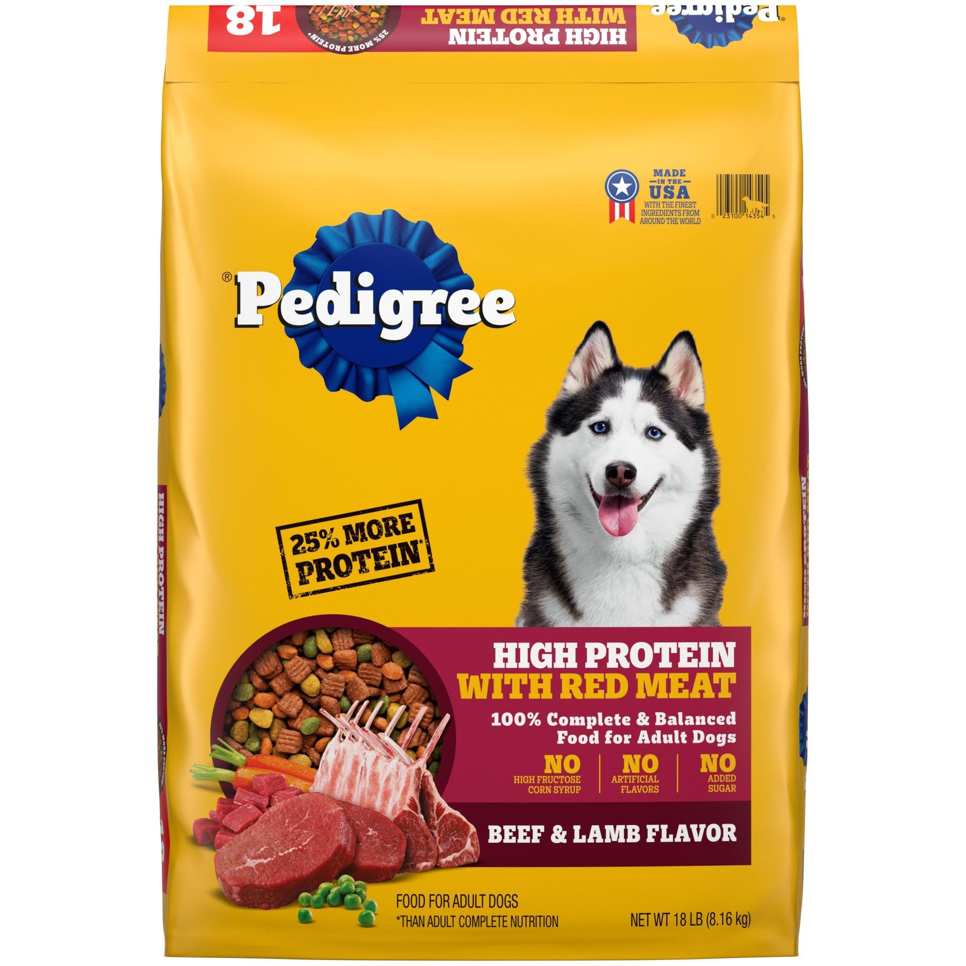Pedigree High Protein Adult Dry Dog Food Beef and Lamb Flavor Dog Kibble, 18 lb. Bag