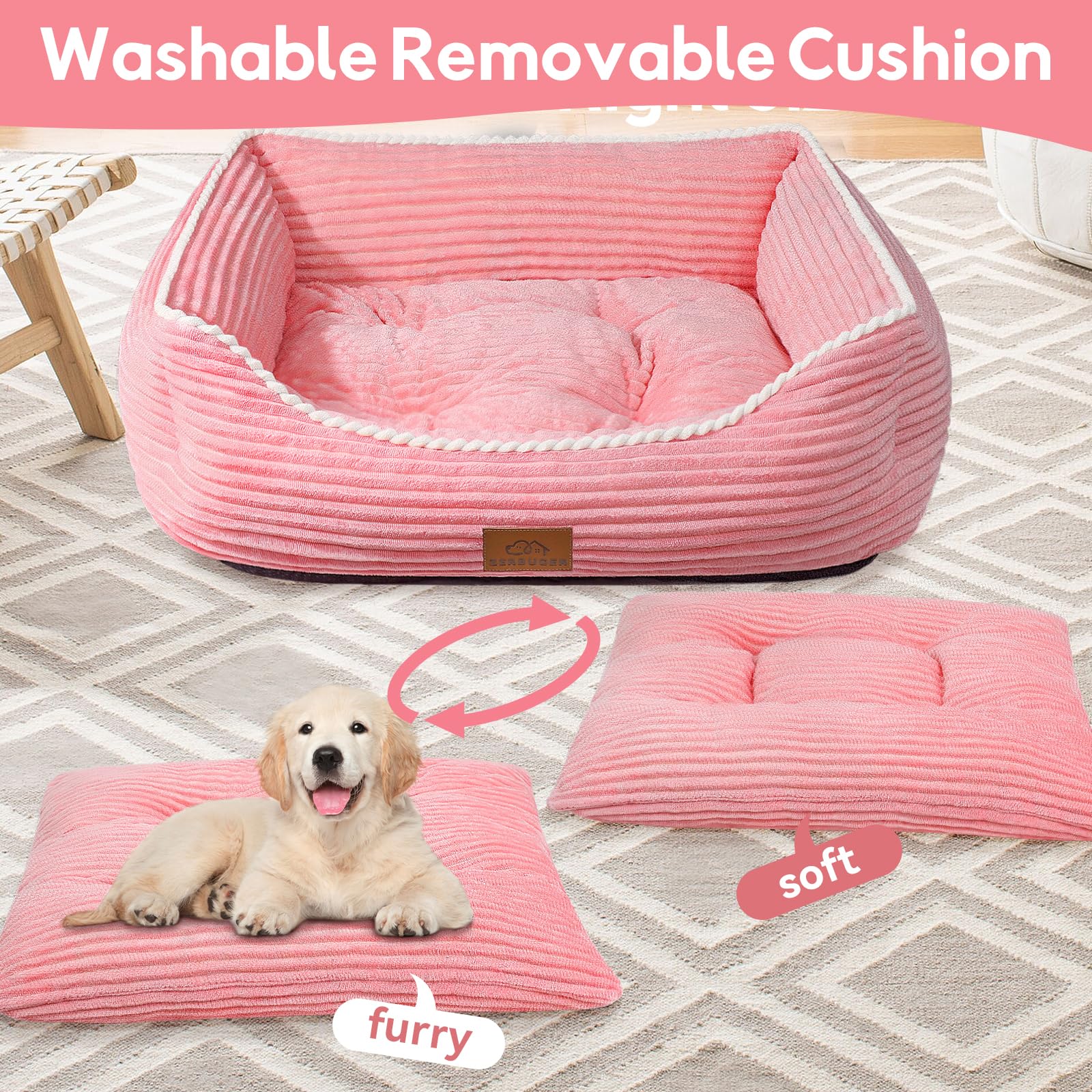 Zerbuger Orthopedic Dog Bed – Medium, Supportive, Washable, Non-Slip, Pink