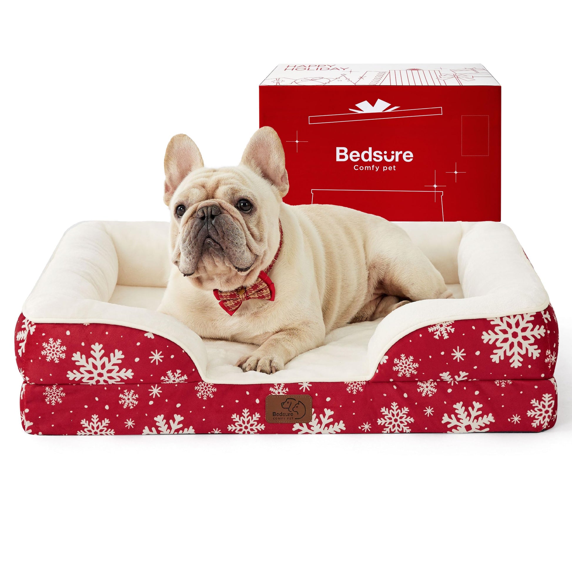 Bedsure Orthopedic Dog Bed – Medium, Waterproof, Washable, Non-Slip, Amber Noel-Red (28”)