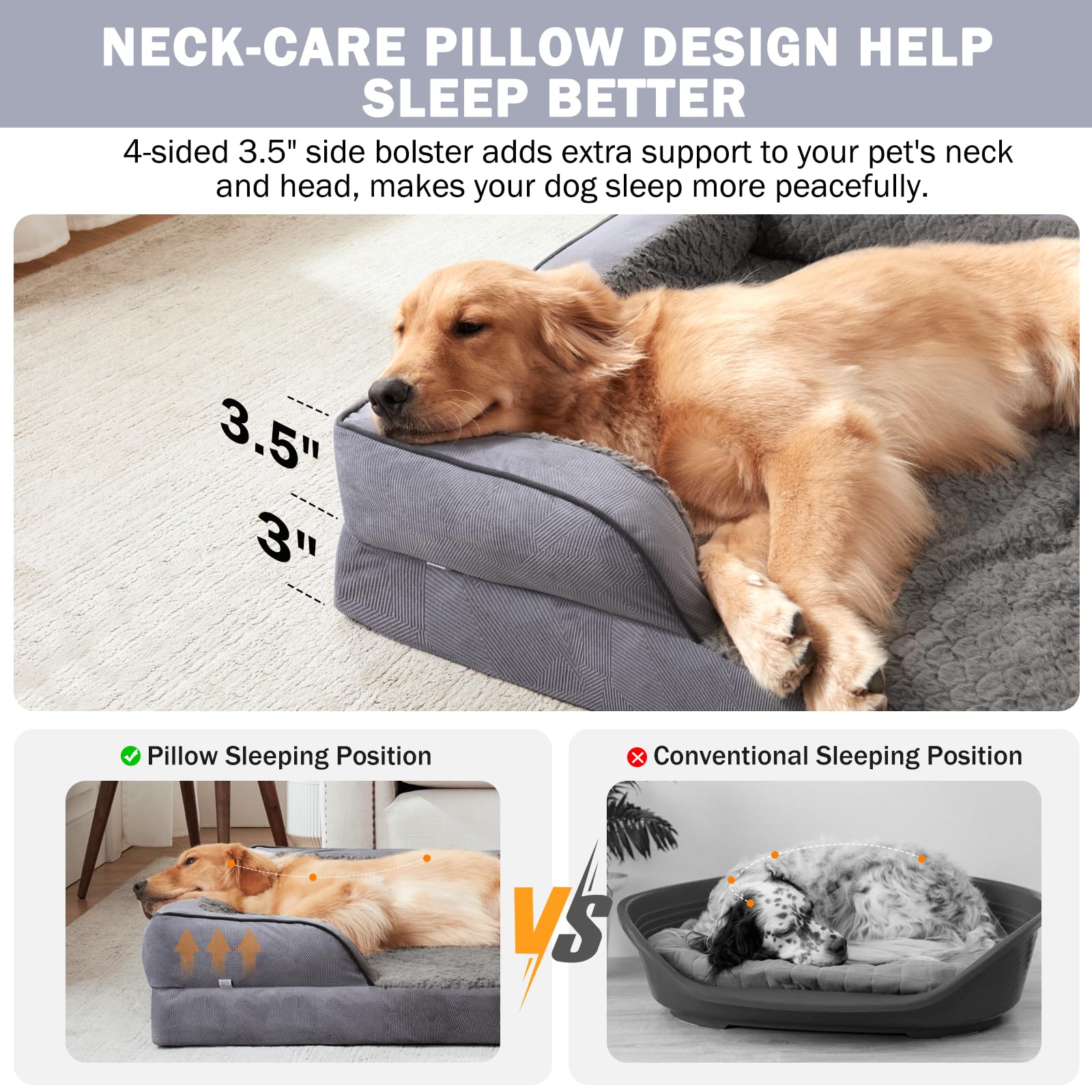 Invenho Dog Bed – XXL – Orthopedic Egg-Crate Foam Waterproof · Washable Cover · Sofa Style with Nonskid Base