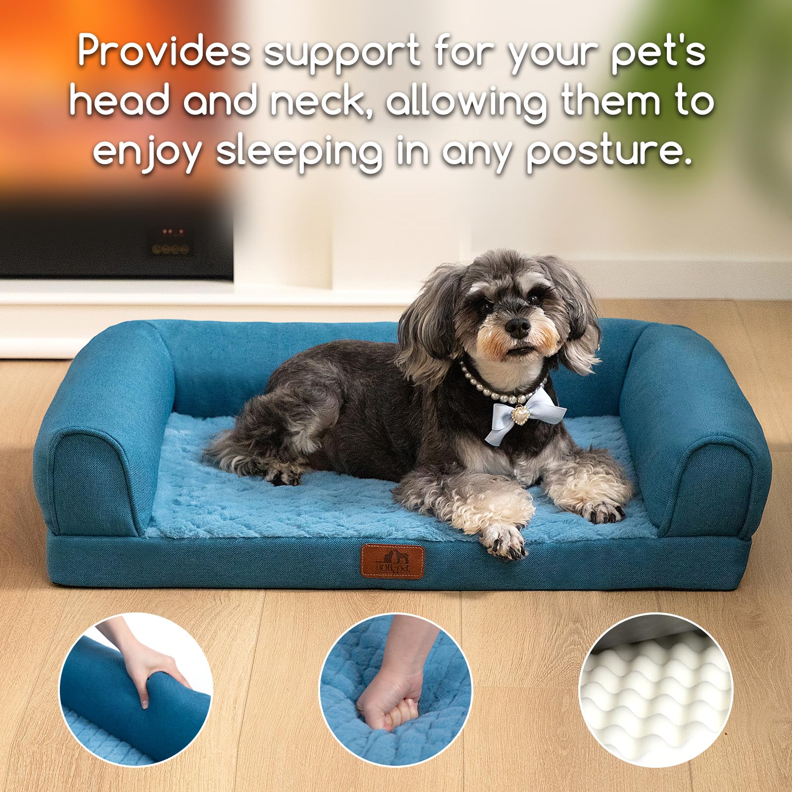 Hollypet Orthopedic Dog Bed – Medium, Waterproof, Washable, Non-Slip, Blue (28”)