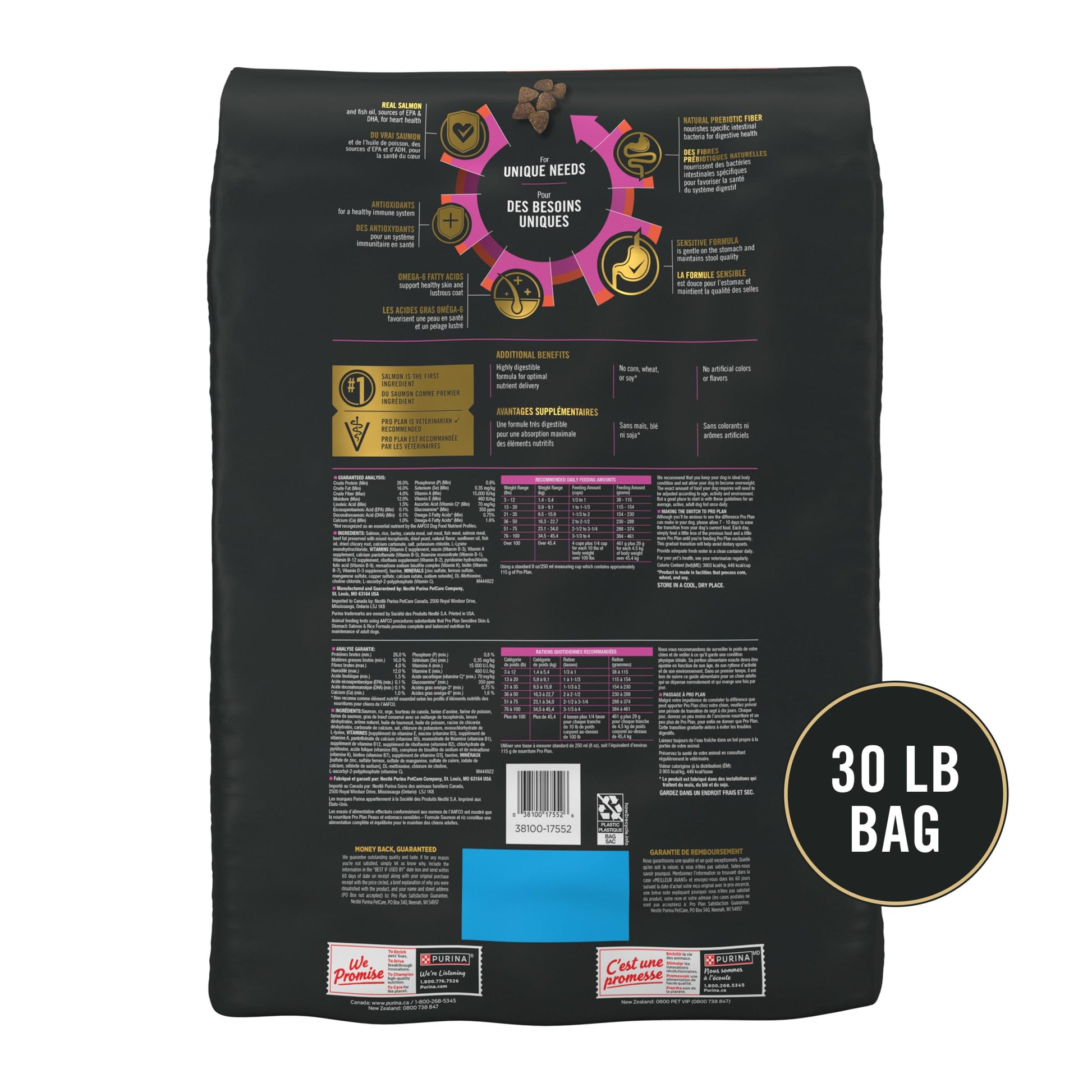 Purina Pro Plan Dog Food – 30 lb – Salmon & Rice Sensitive Skin & Stomach · Digestive Support