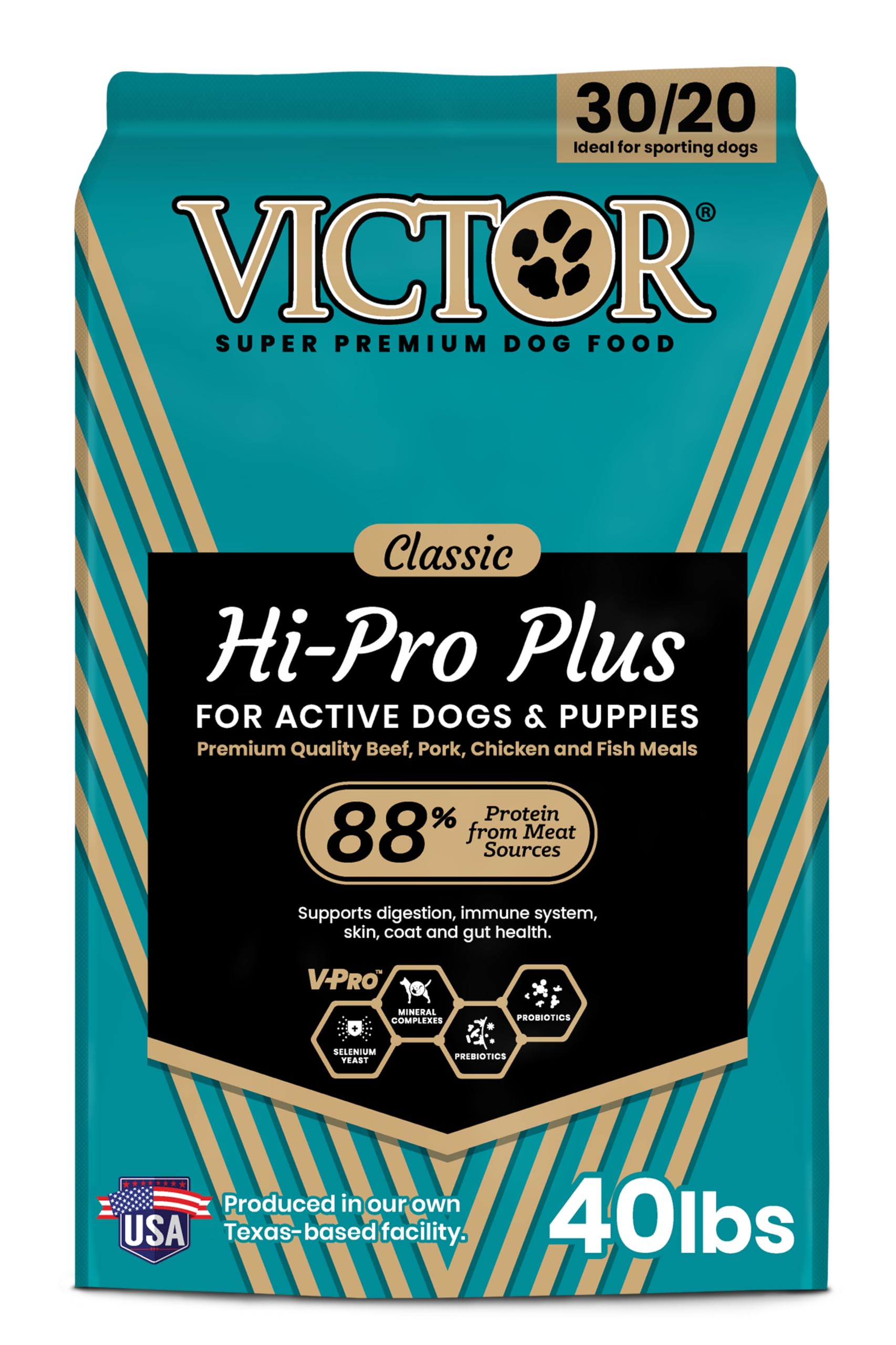 Victor Dog Food – 40 lb – Hi-Pro Plus, Multi-Meat Blend Premium Kibble · 30% Protein · For Active Dogs & Puppies