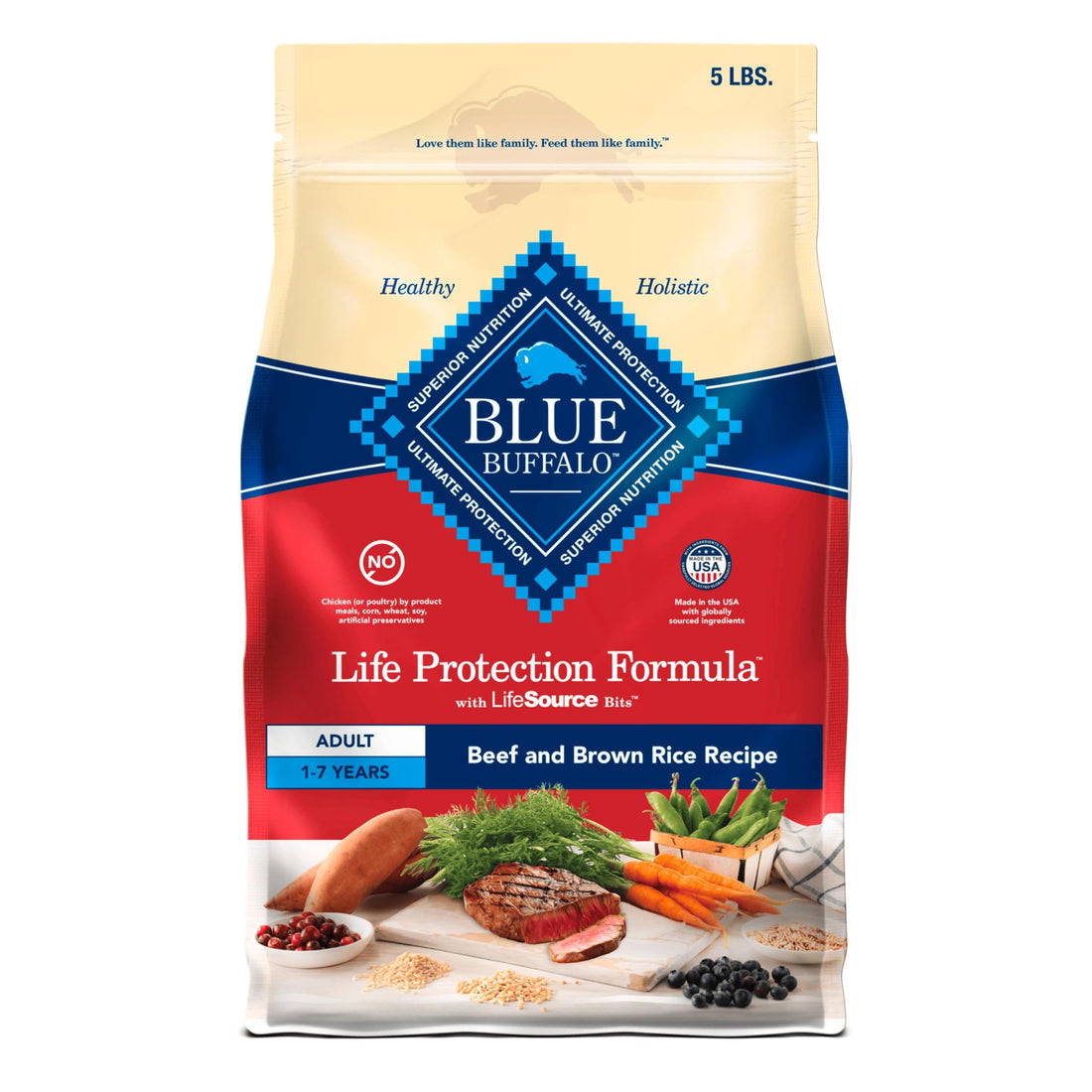 Blue Buffalo Dog Food – 5 lb – Beef & Brown Rice Supports Strong Muscles · Natural Ingredients