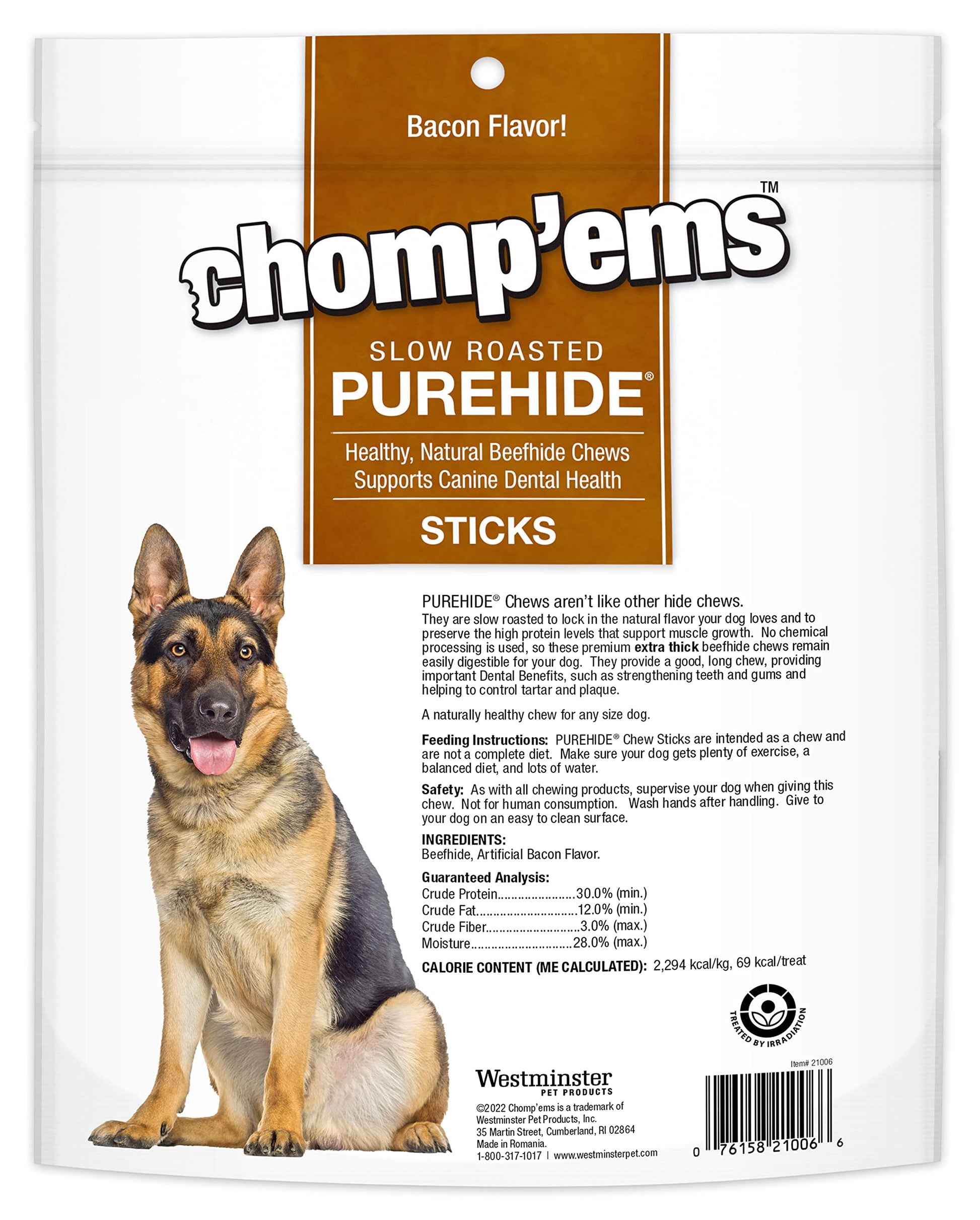 Chomp'ems Purehide Sticks Healthy Natural Rawhide Dog Chew, 12 oz